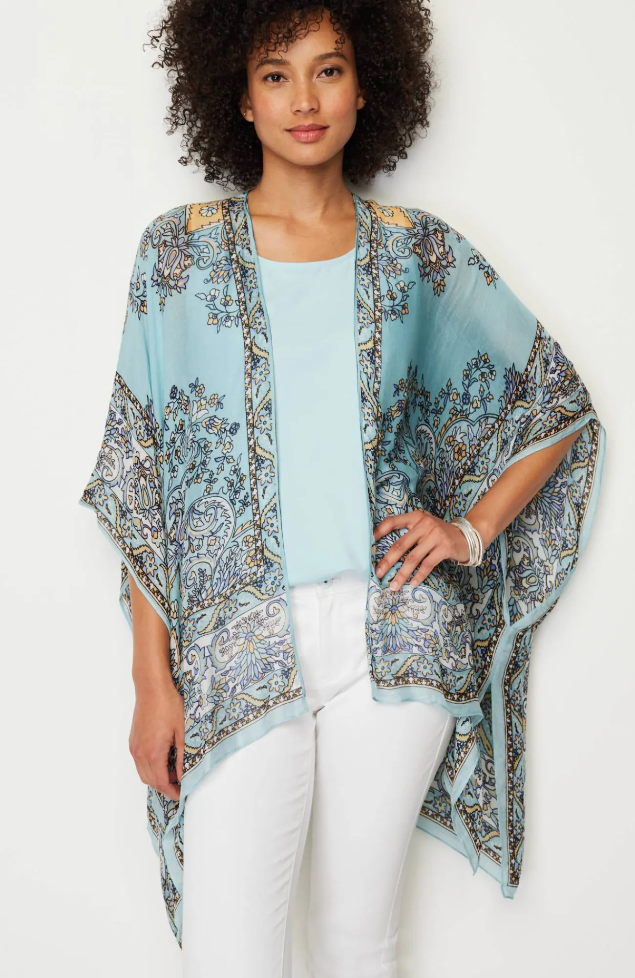 J.Jill Airy Paisley Ruana Turquoise Multi Cheap