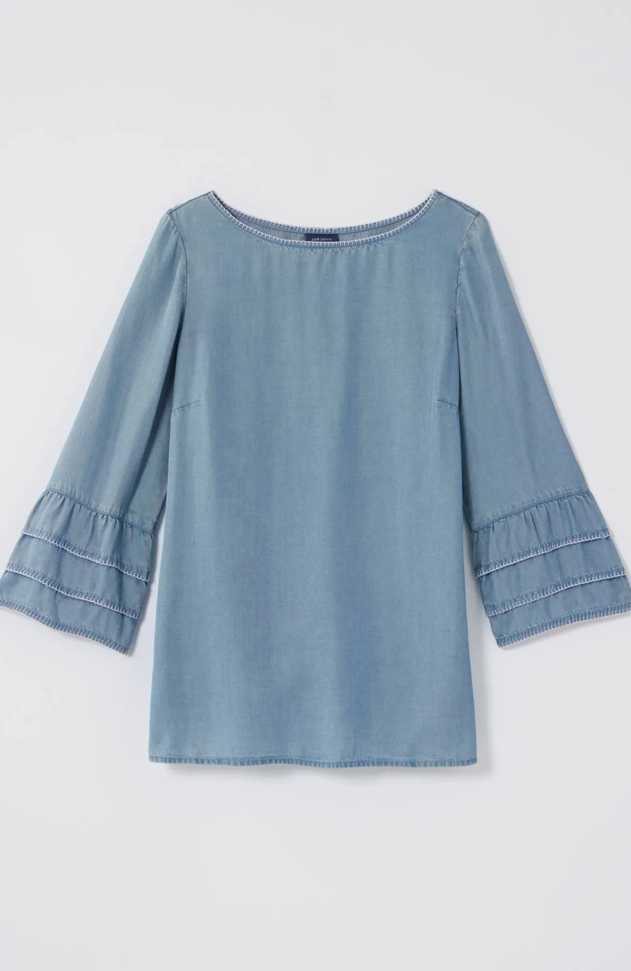 J.Jill Bell-Sleeve Boat-Neck Top Freshwater Wash New