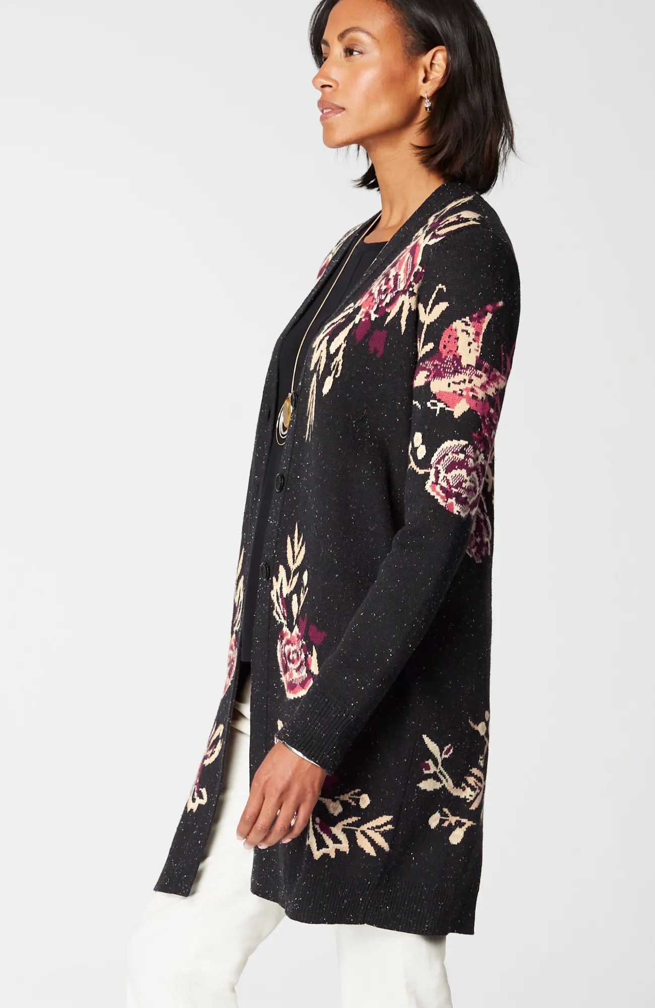 J.Jill Botanical Gardens Sweater Topper Black Multi New