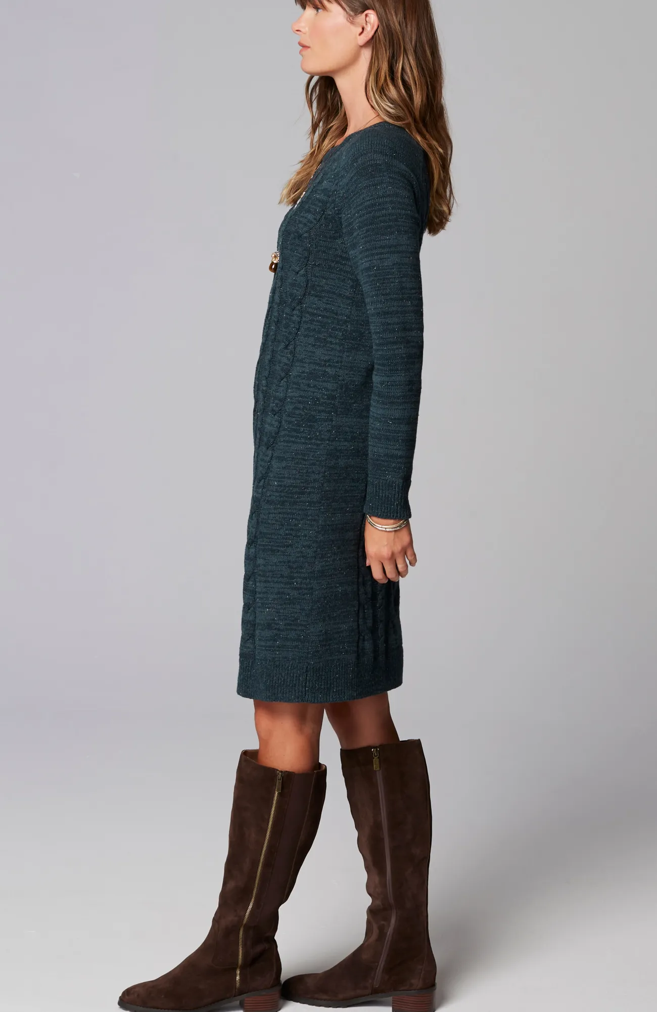 J.Jill Cabled Sweater Dress Dark Tidewater Heather Multi Online