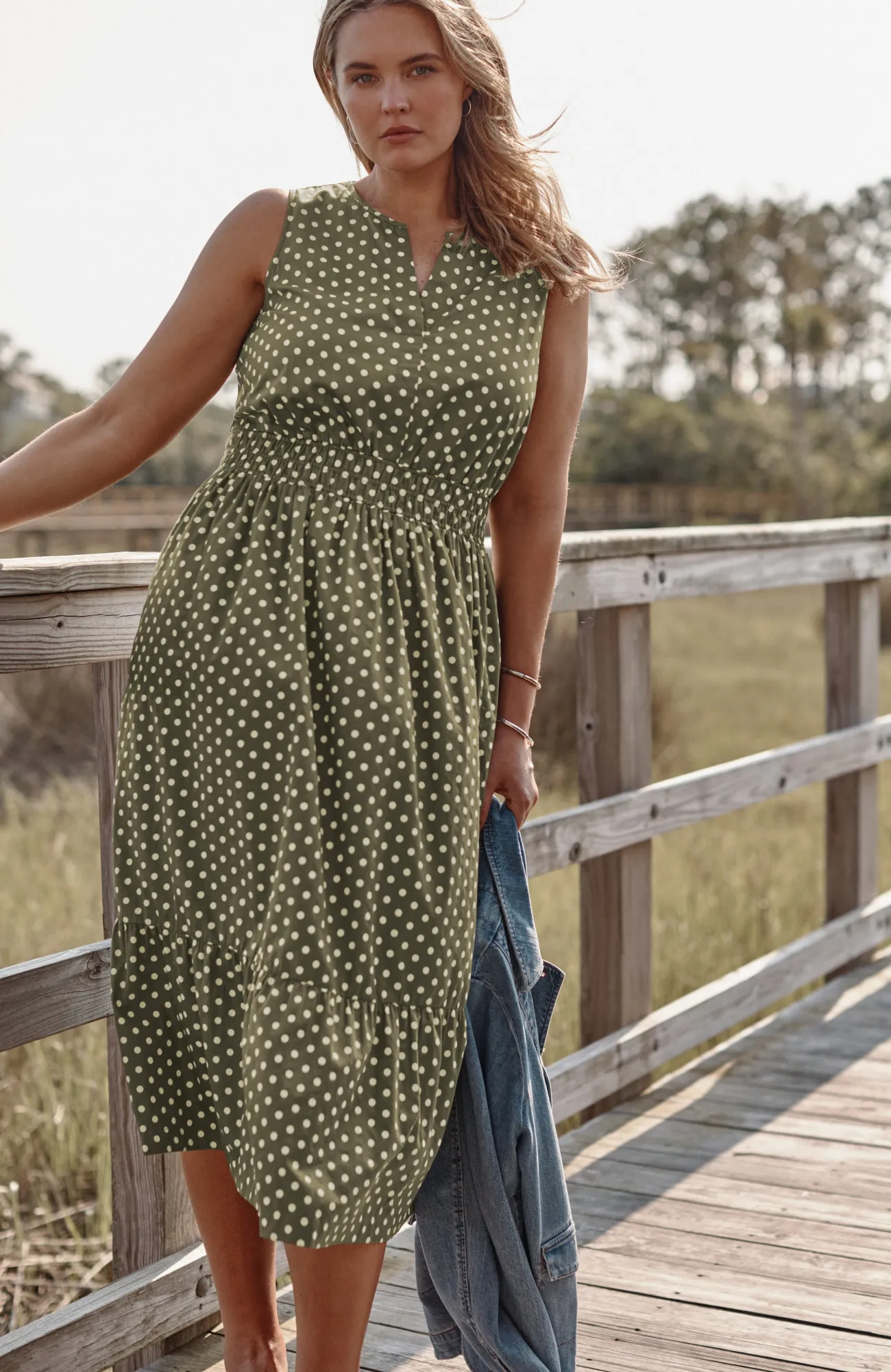 J.Jill Carefree Midi Dress Pesto Classic Dot Discount