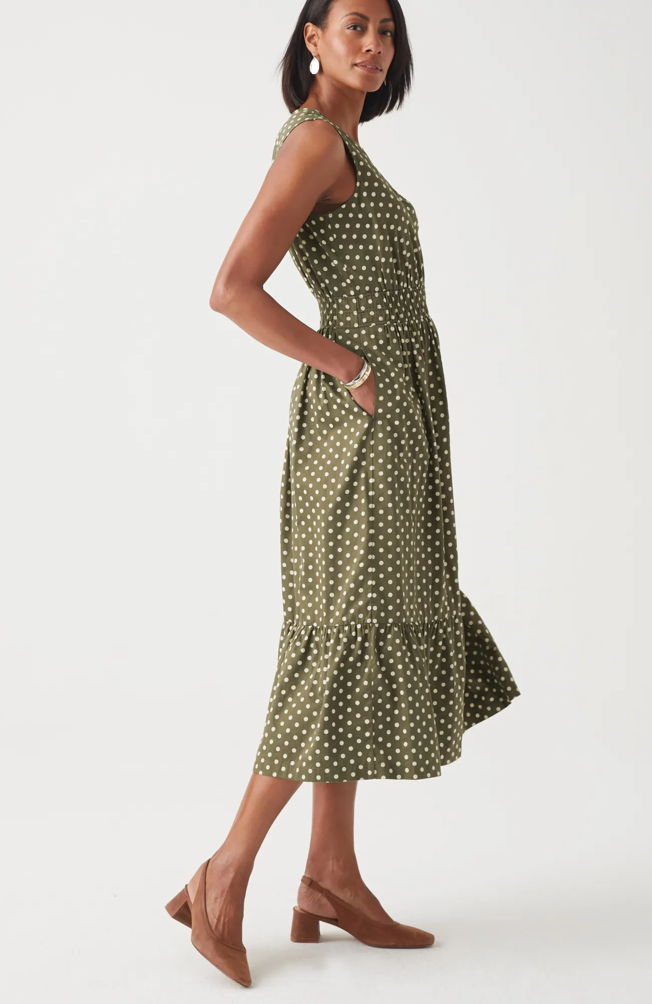 J.Jill Carefree Midi Dress Pesto Classic Dot Discount