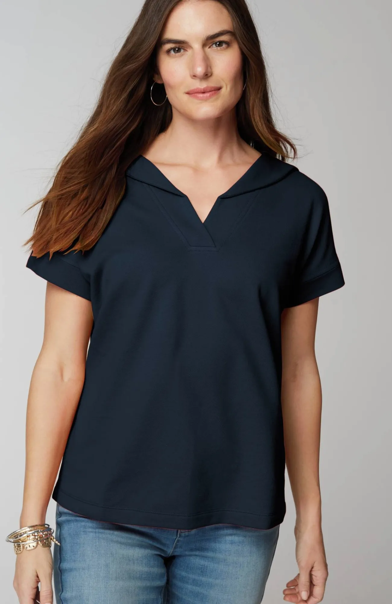J.Jill Collared Short-Sleeve Sweatshirt Discount