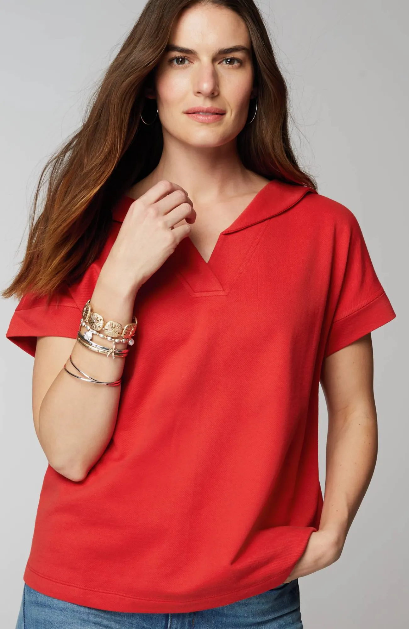 J.Jill Collared Short-Sleeve Sweatshirt Discount