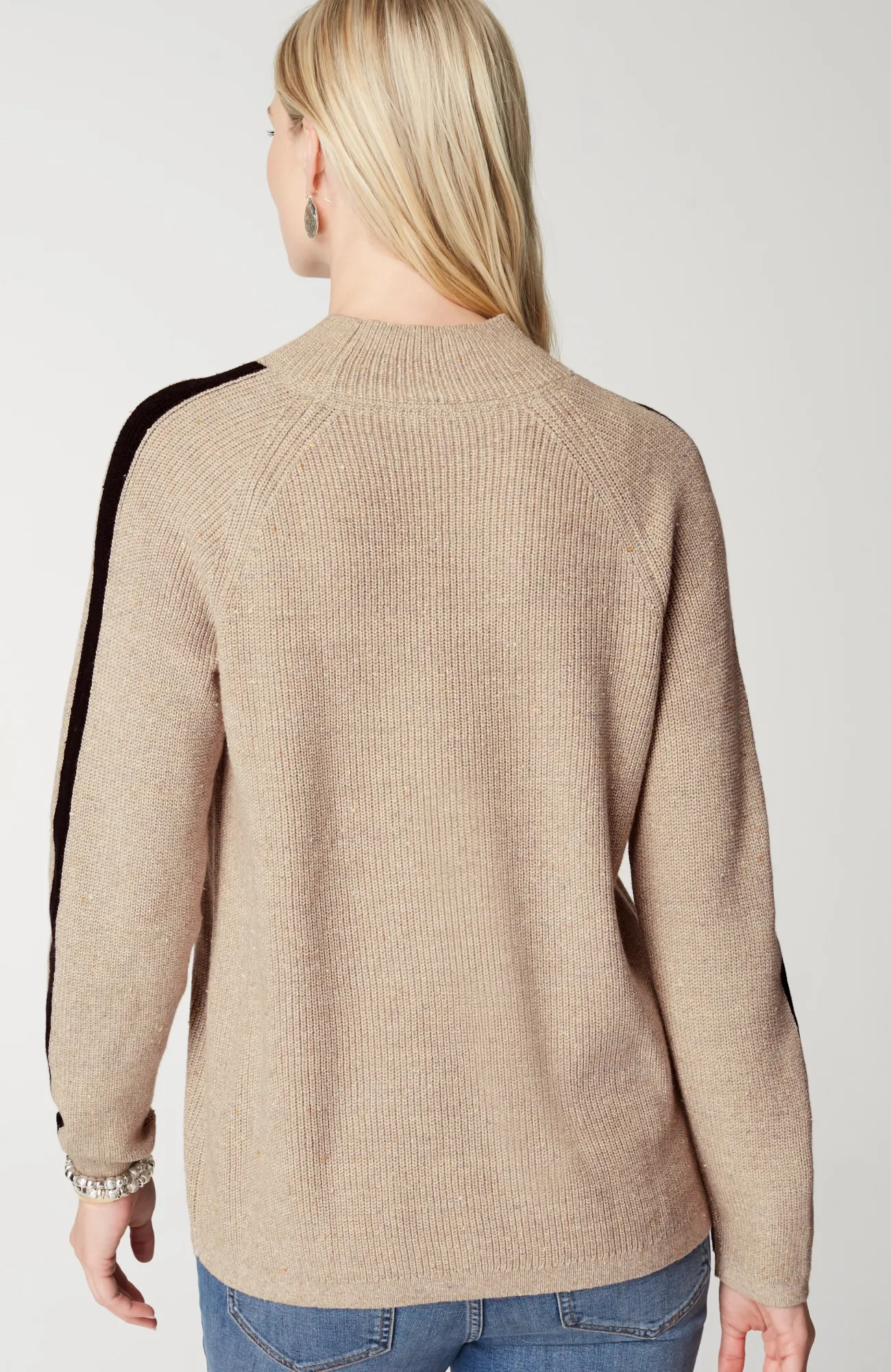 J.Jill Contrasting-Stripe Ribbed Sweater Porcini Heather/black Best
