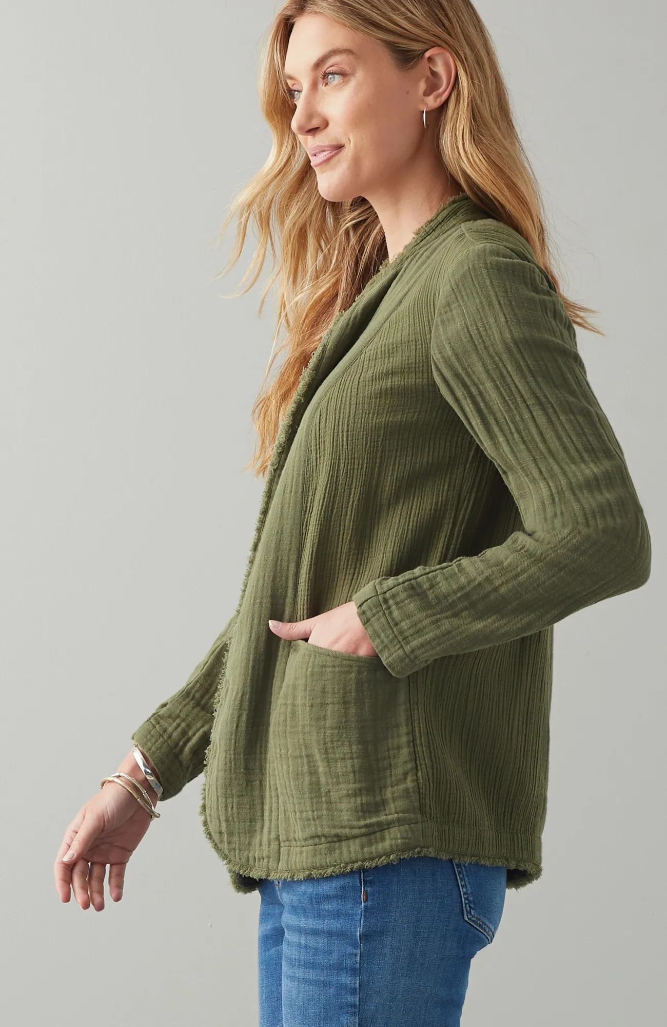 J.Jill Cotton-Gauze Fringe Jacket Hot