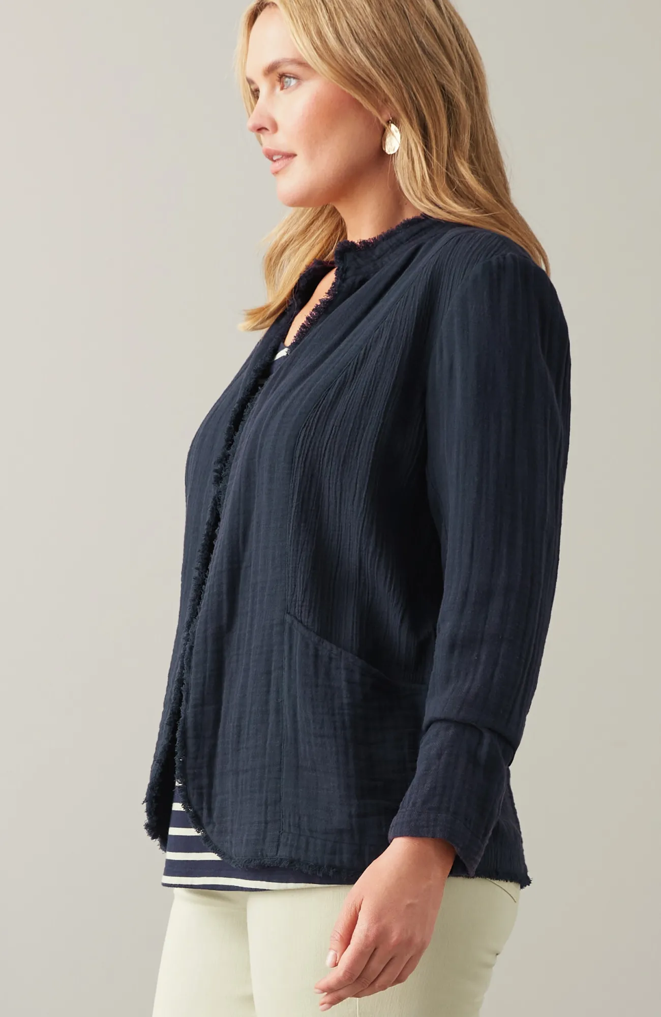 J.Jill Cotton-Gauze Fringe Jacket Hot