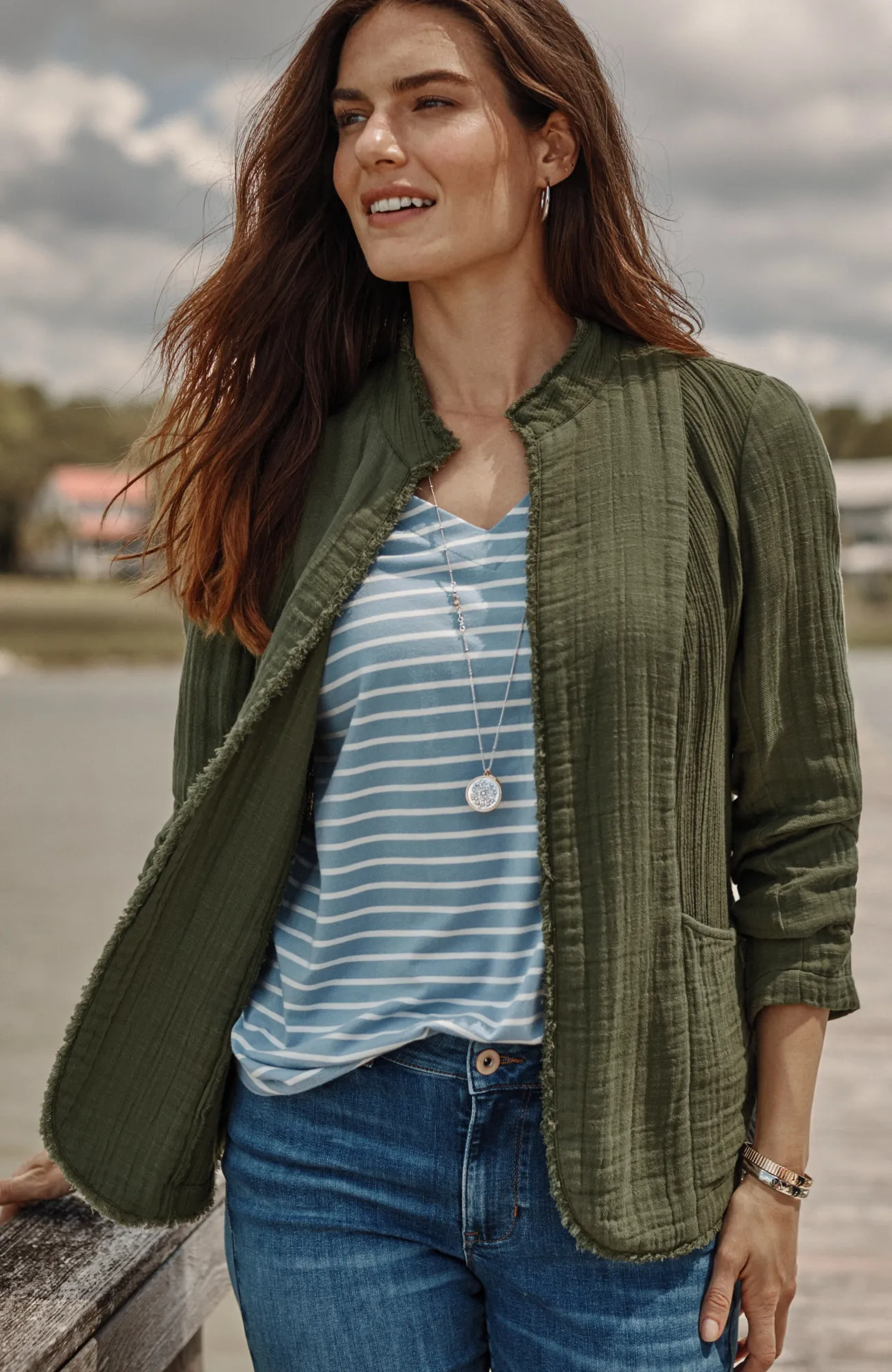 J.Jill Cotton-Gauze Fringe Jacket Hot