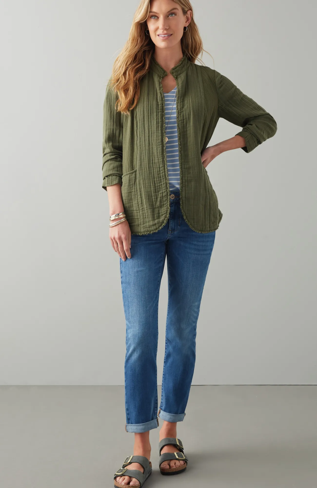 J.Jill Cotton-Gauze Fringe Jacket Hot