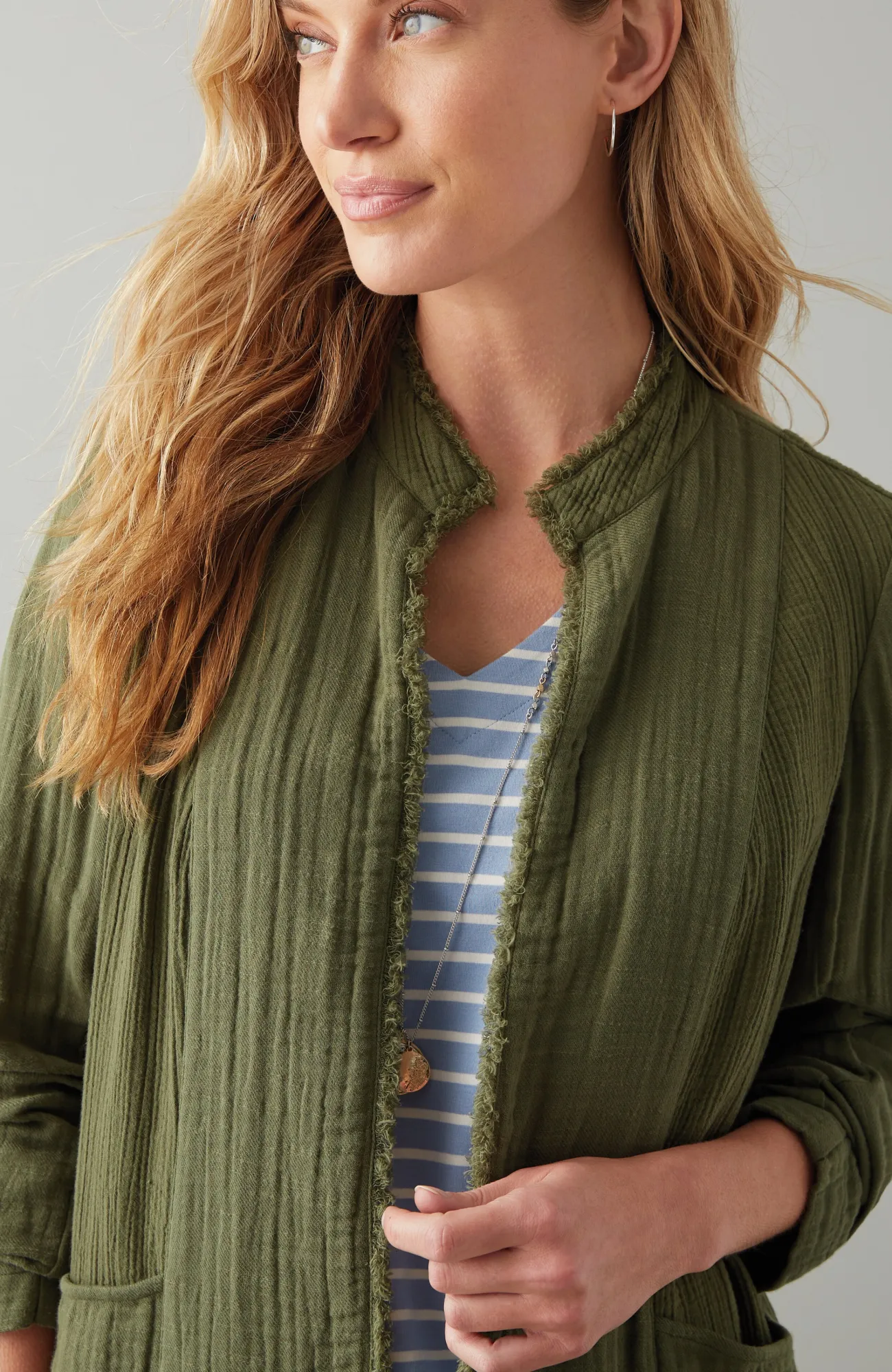 J.Jill Cotton-Gauze Fringe Jacket Hot