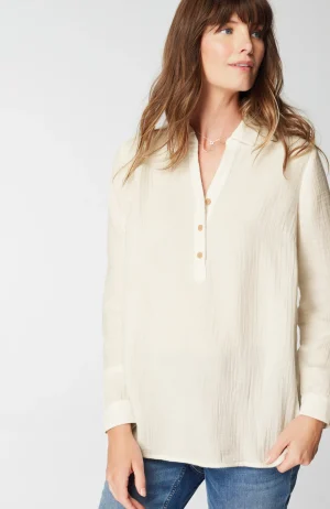 J.Jill Cotton-Gauze Mixed-Media Shirt Best Sale