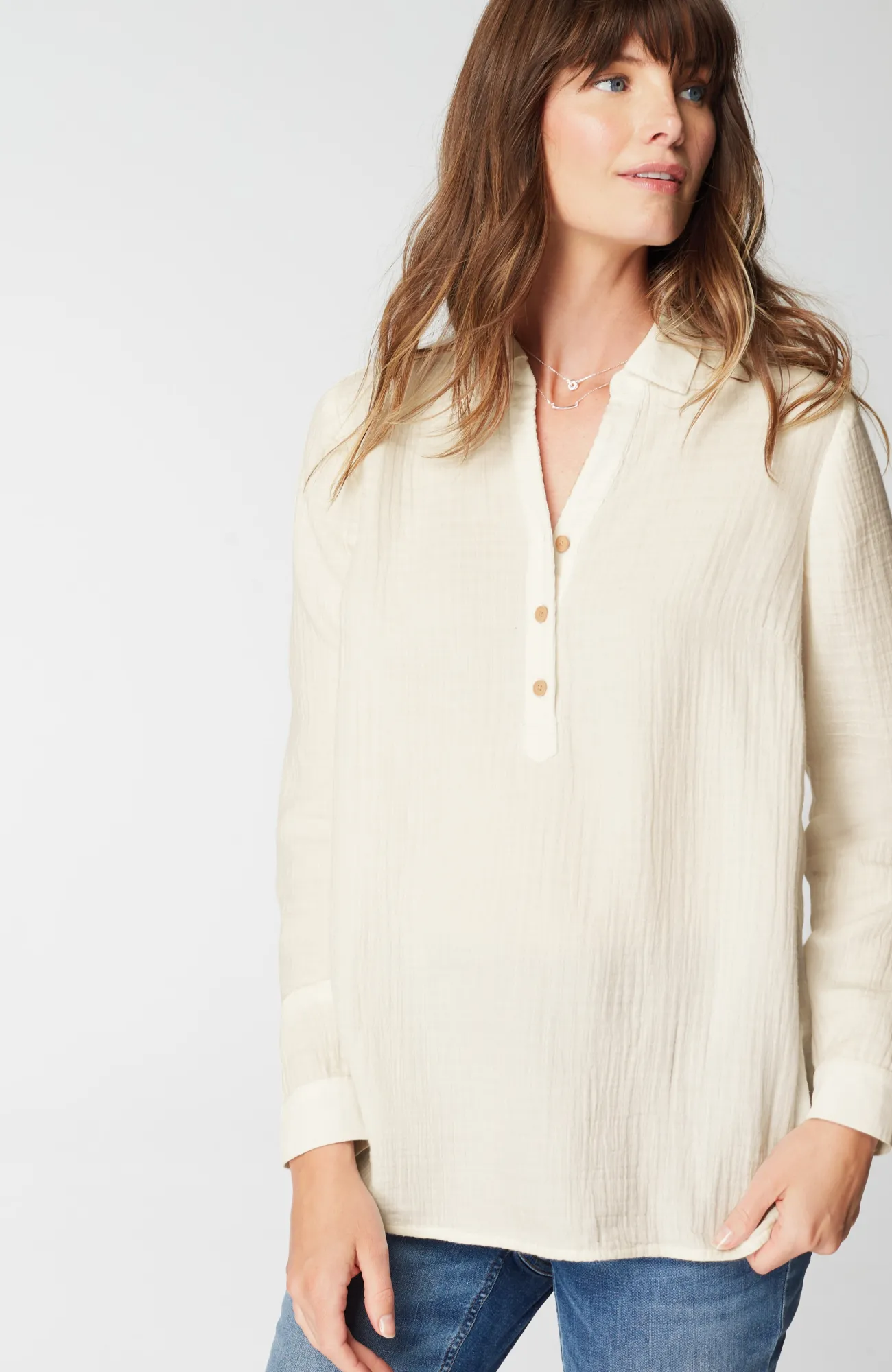 J.Jill Cotton-Gauze Mixed-Media Shirt Best Sale