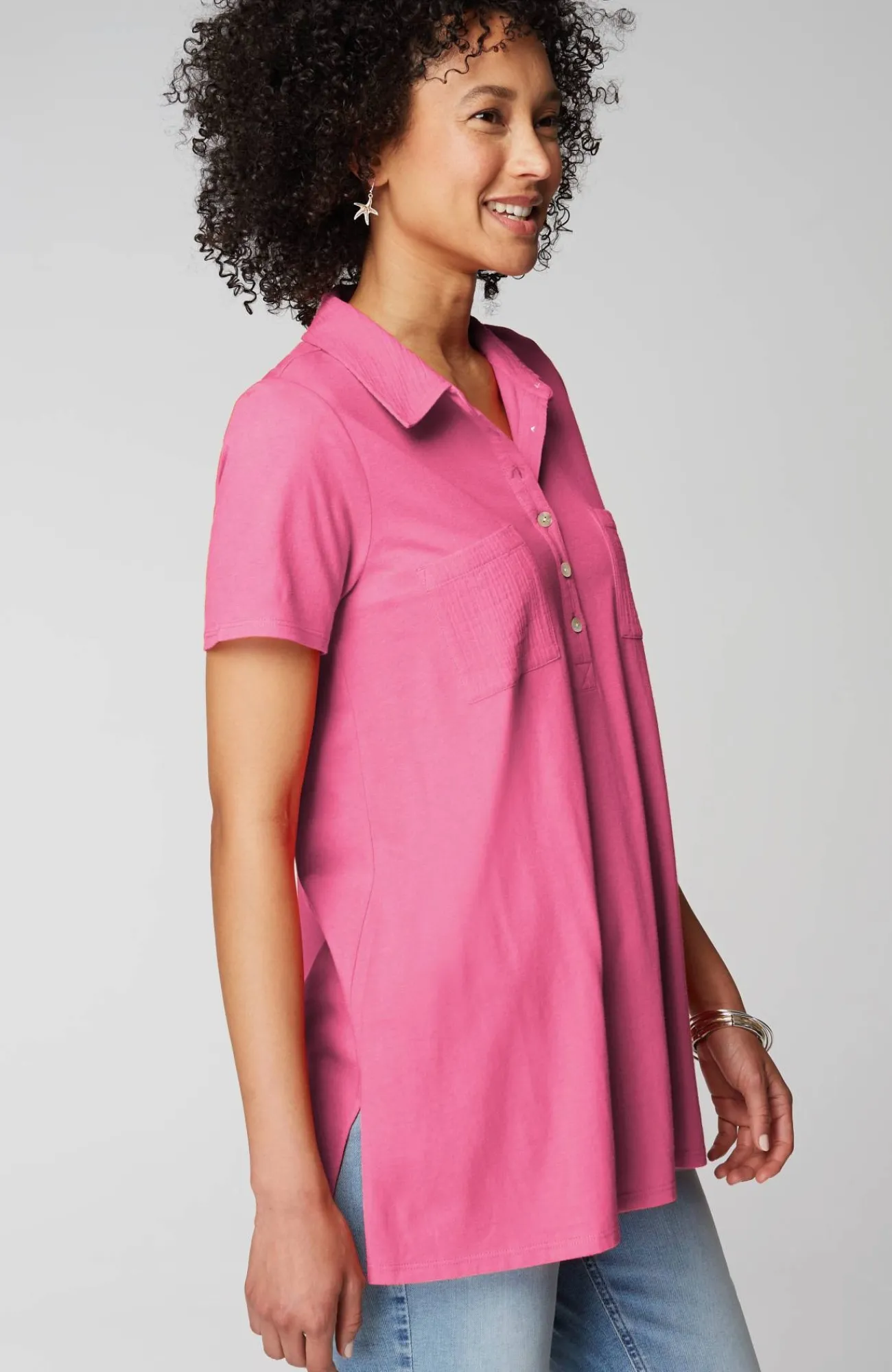 J.Jill Cotton-Gauze Mixed-Media Tunic New