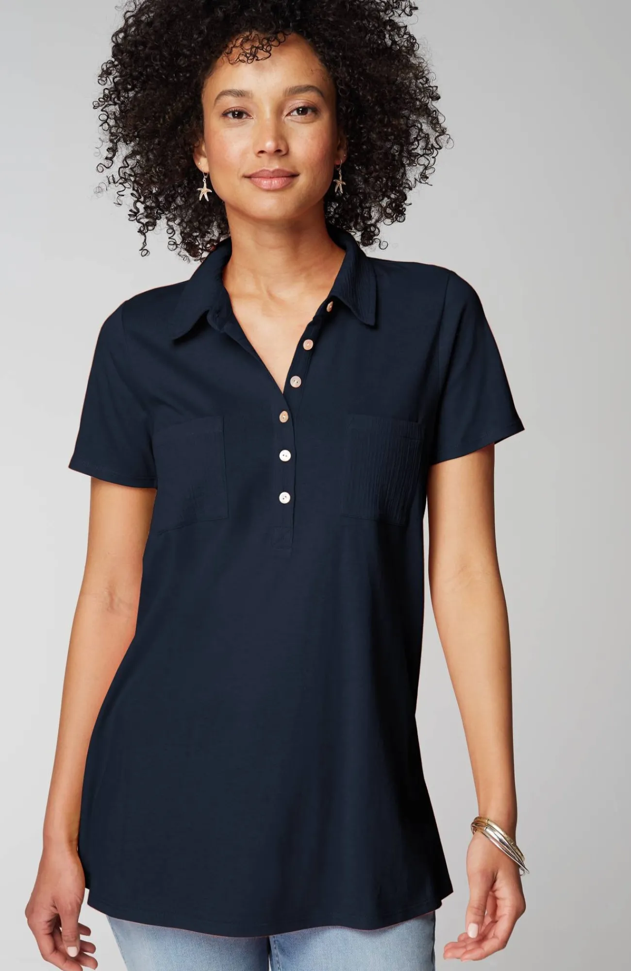 J.Jill Cotton-Gauze Mixed-Media Tunic New