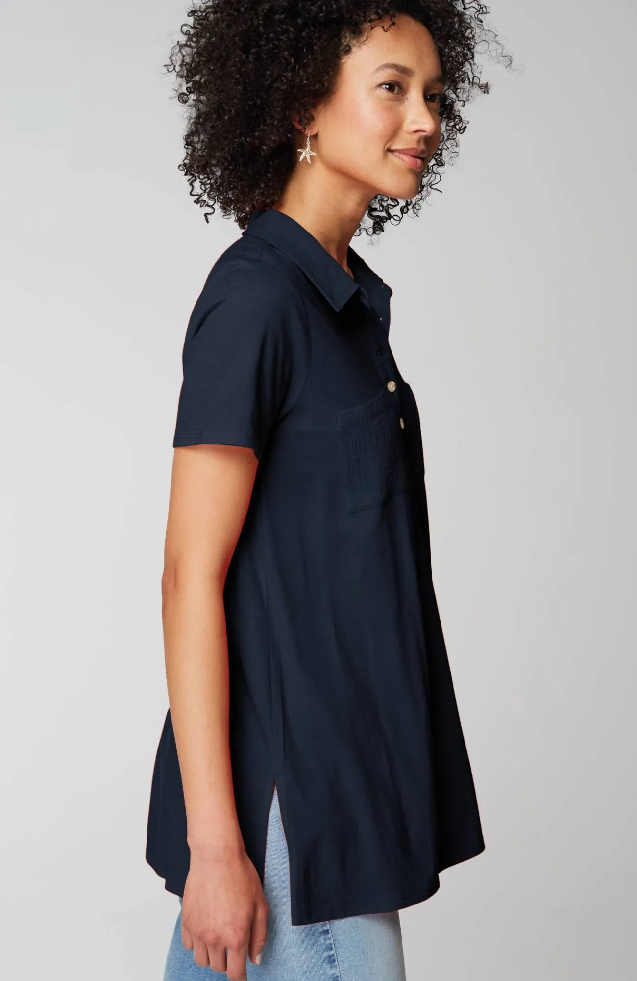 J.Jill Cotton-Gauze Mixed-Media Tunic New