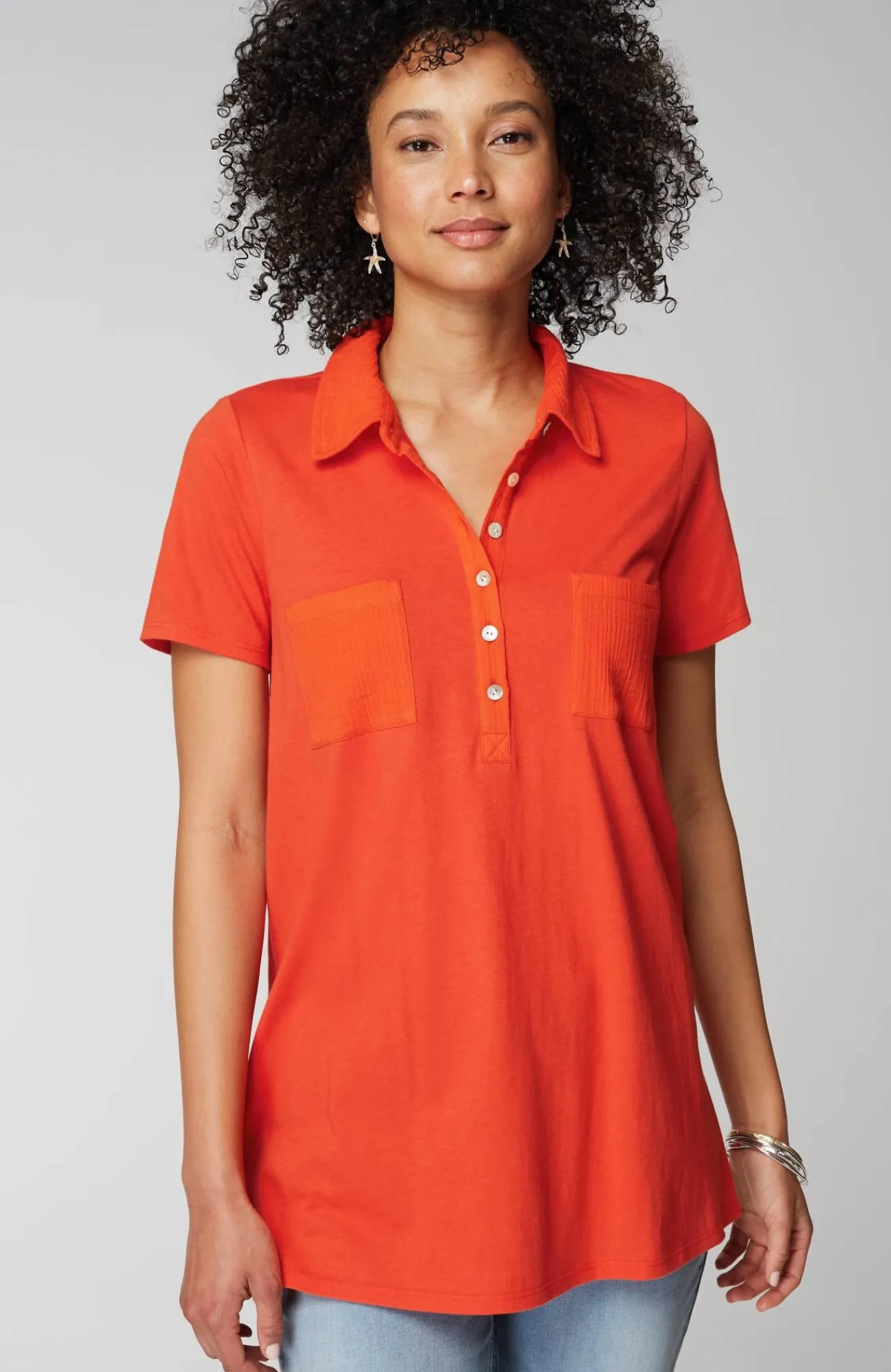 J.Jill Cotton-Gauze Mixed-Media Tunic New