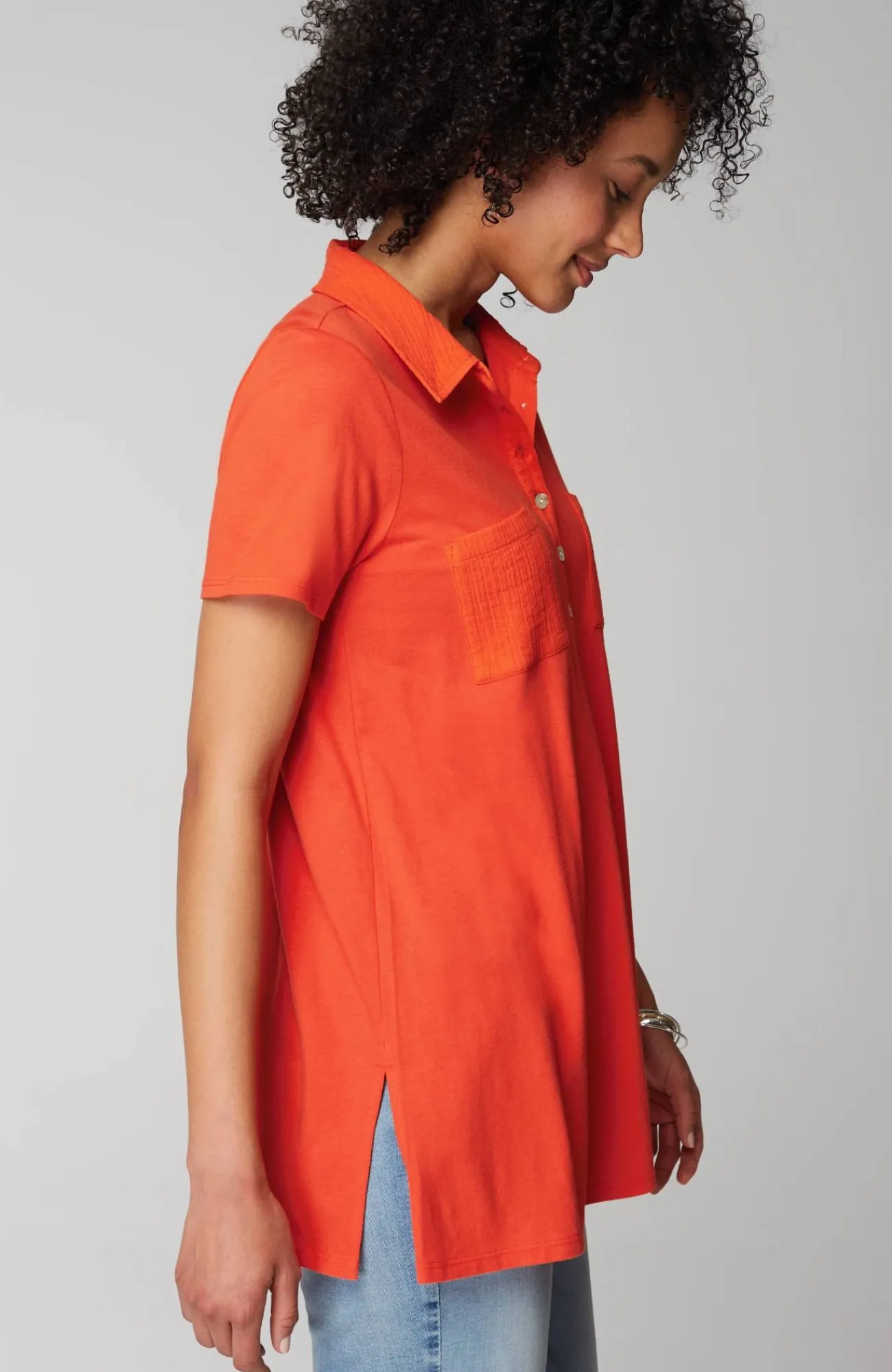 J.Jill Cotton-Gauze Mixed-Media Tunic New