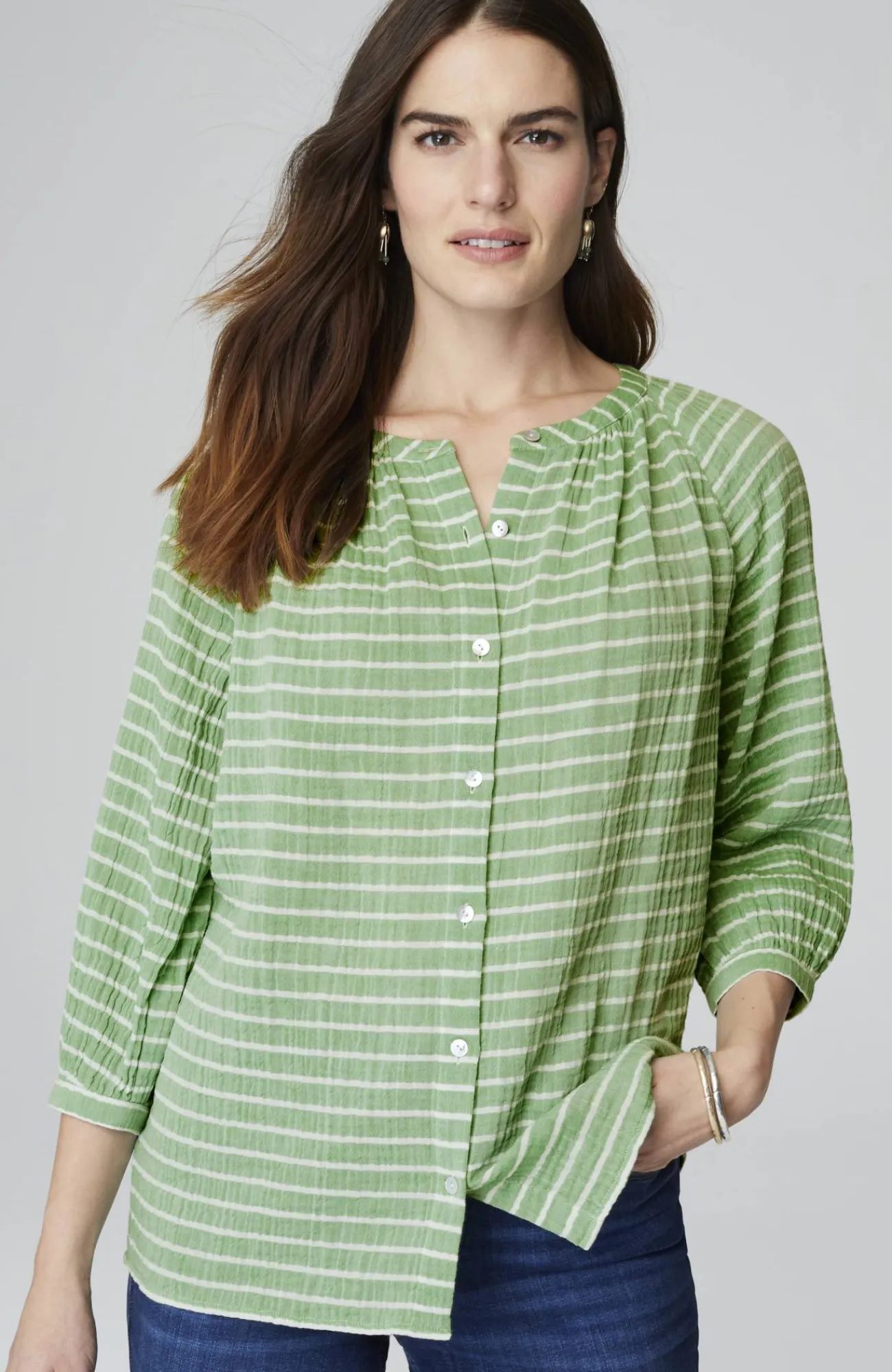J.Jill Cotton-Gauze Striped Button-Front Top Shop