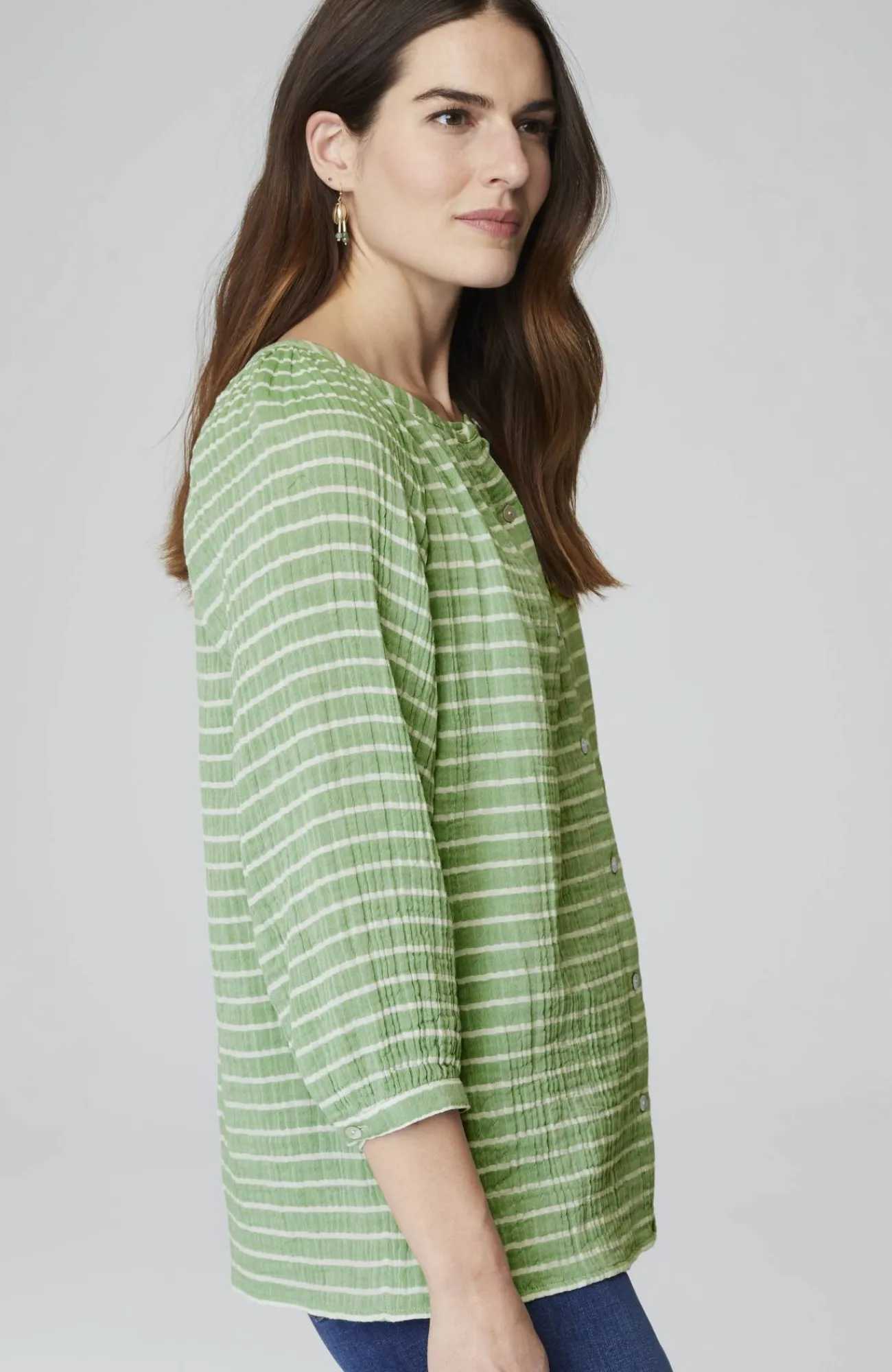 J.Jill Cotton-Gauze Striped Button-Front Top Shop