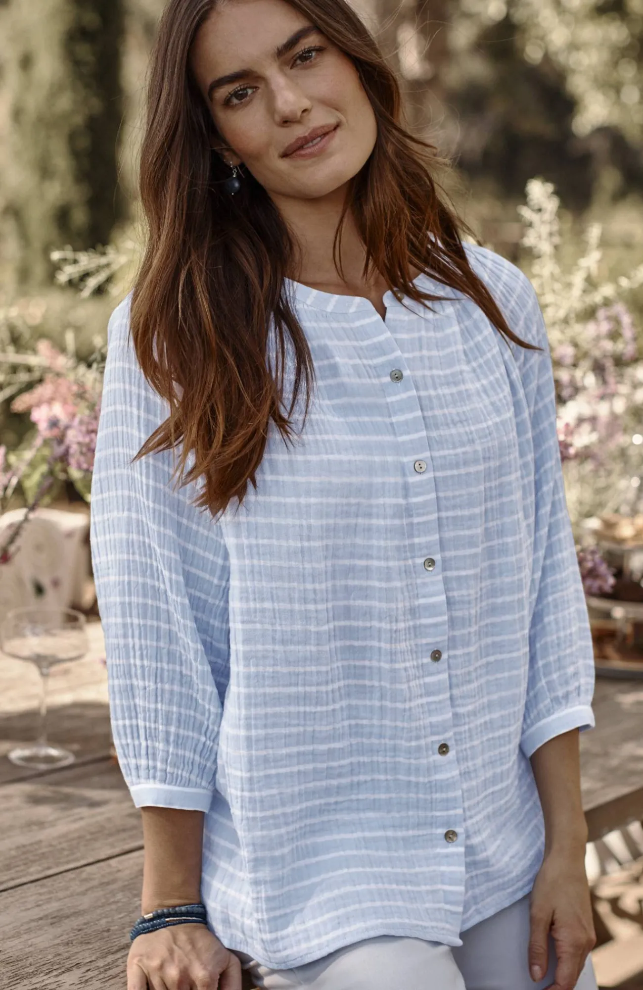 J.Jill Cotton-Gauze Striped Button-Front Top Shop