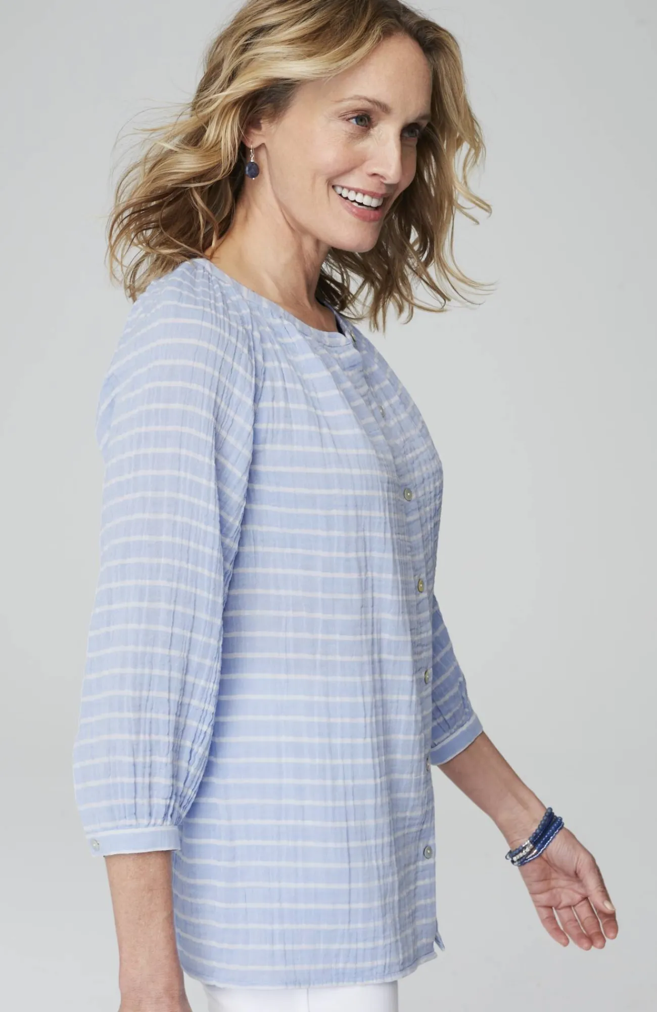 J.Jill Cotton-Gauze Striped Button-Front Top Shop