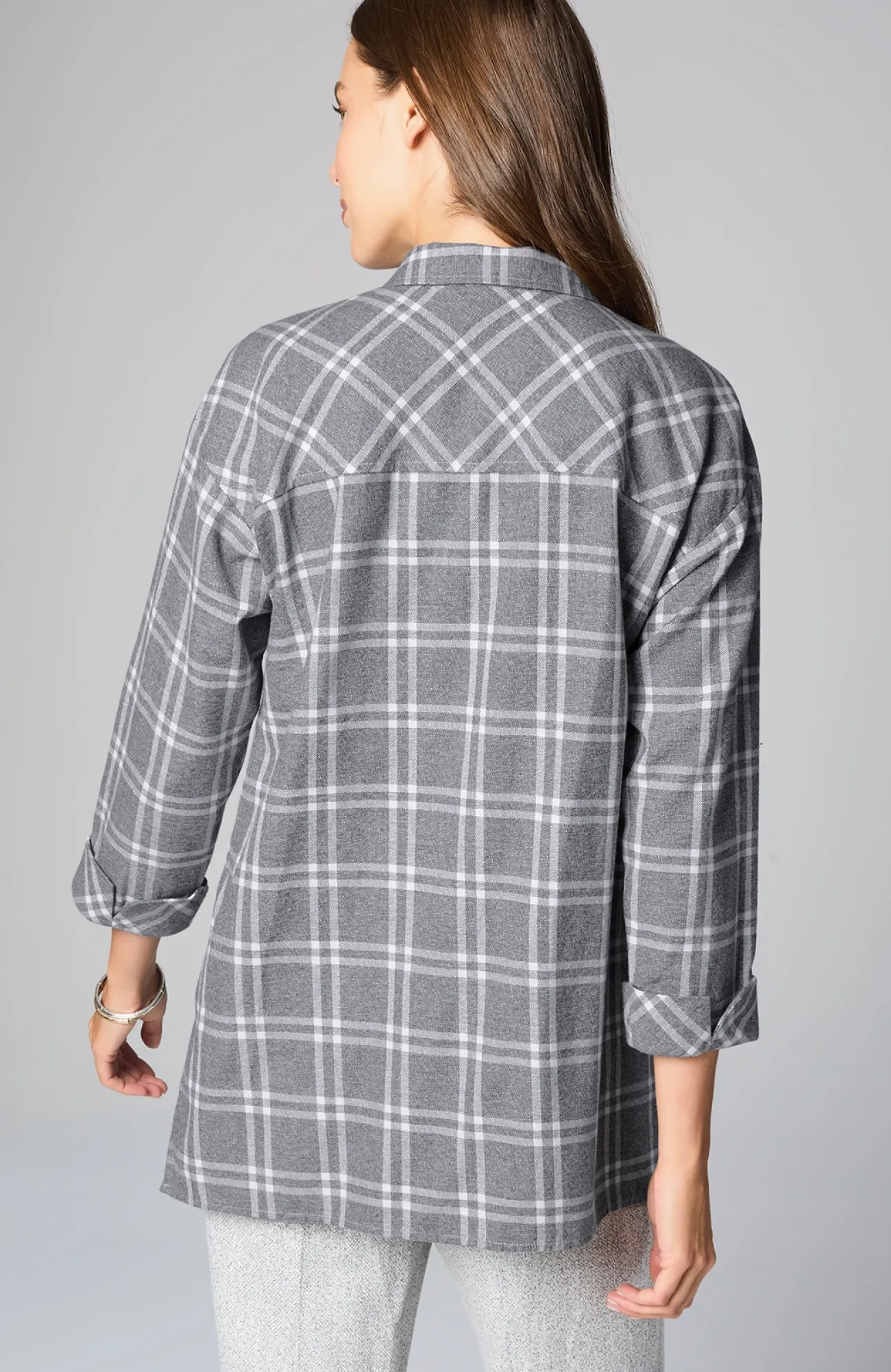 J.Jill Cozy Plaid Tunic Dark Charcoal/white Shop