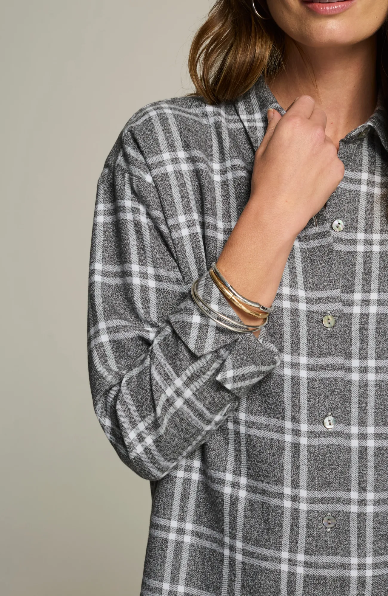 J.Jill Cozy Plaid Tunic Dark Charcoal/white Shop