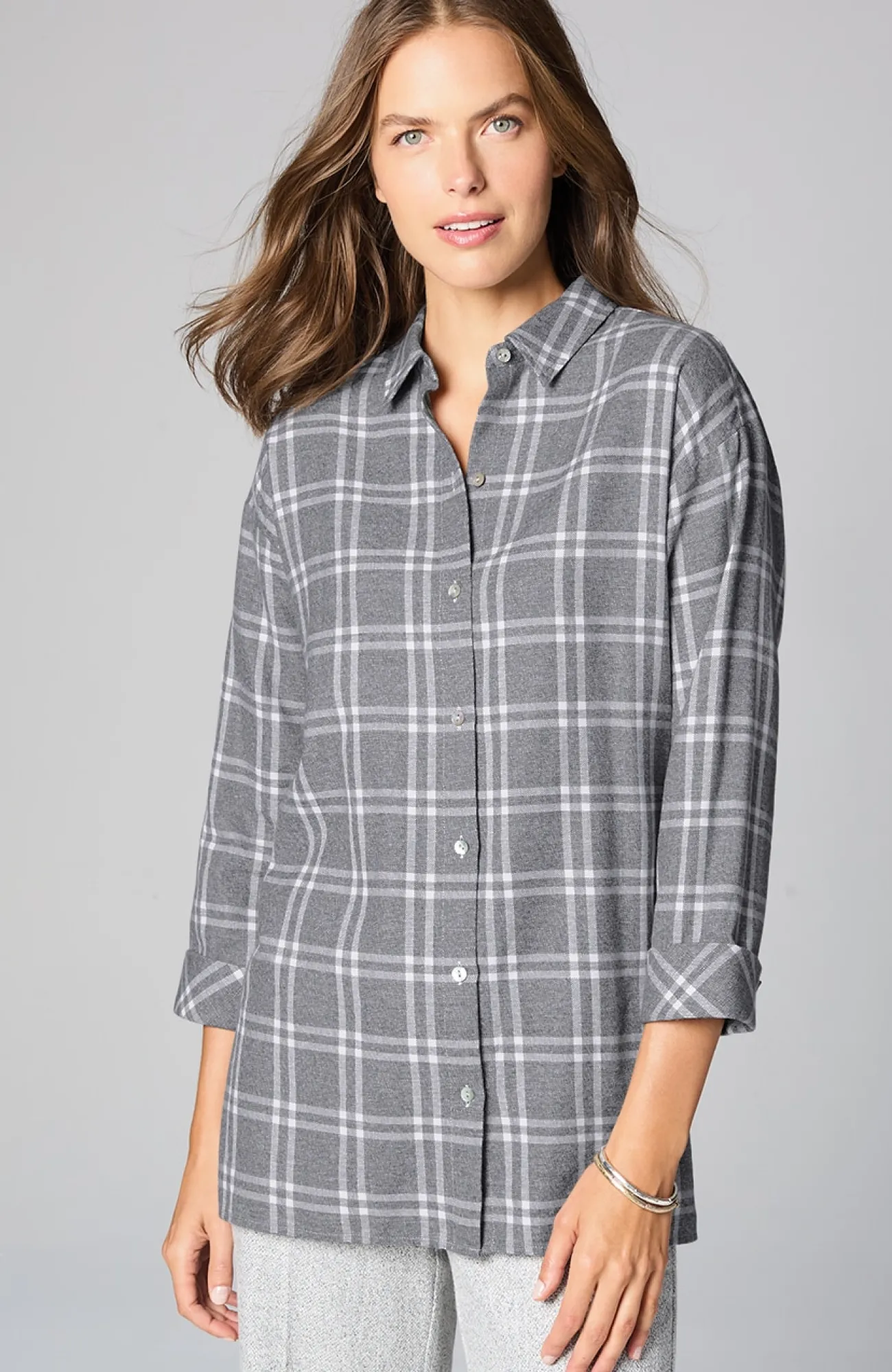 J.Jill Cozy Plaid Tunic Dark Charcoal/white Shop