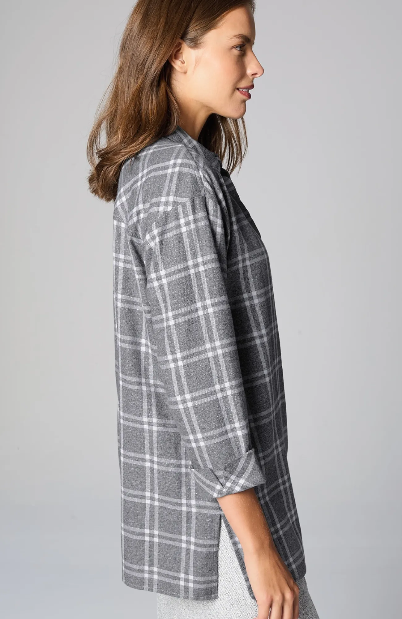 J.Jill Cozy Plaid Tunic Dark Charcoal/white Shop