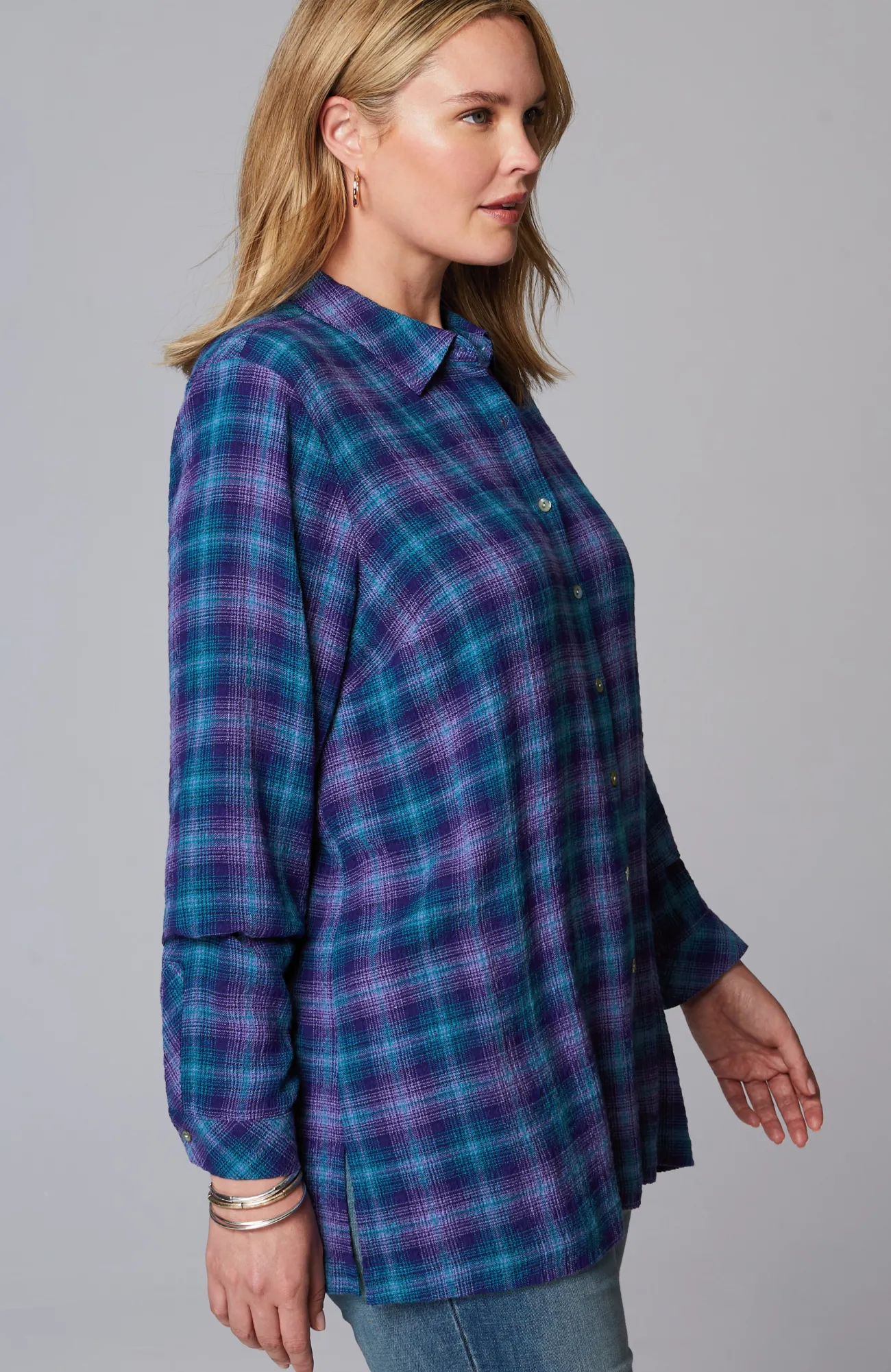 J.Jill Crinkled Plaid Button-Front Tunic Outlet