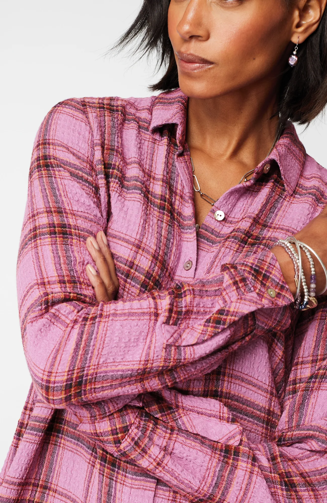 J.Jill Crinkled Plaid Button-Front Tunic Outlet