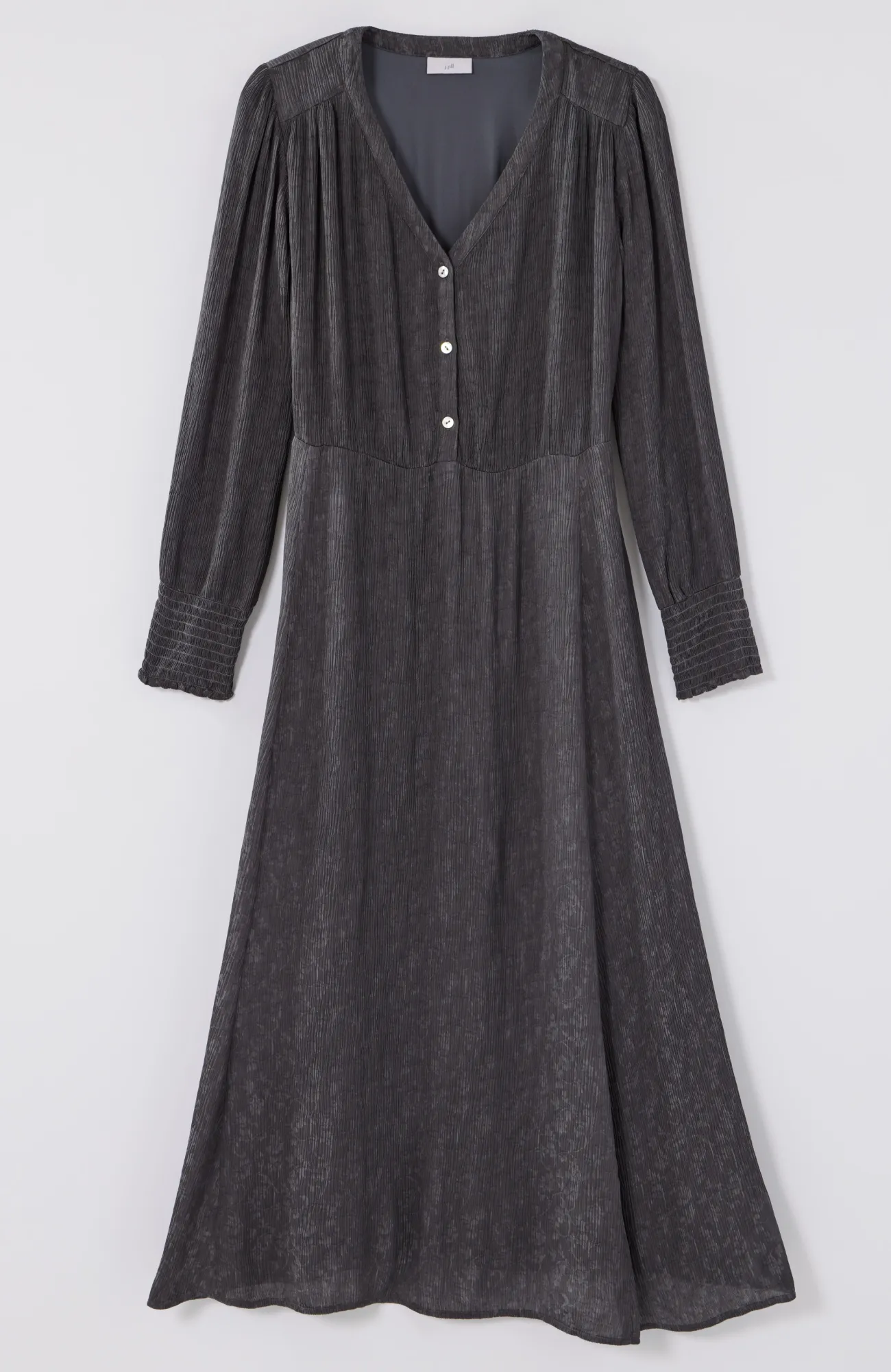 J.Jill Crinkle-Textured Smocked-Sleeve Dress Oxford Grey Flash Sale