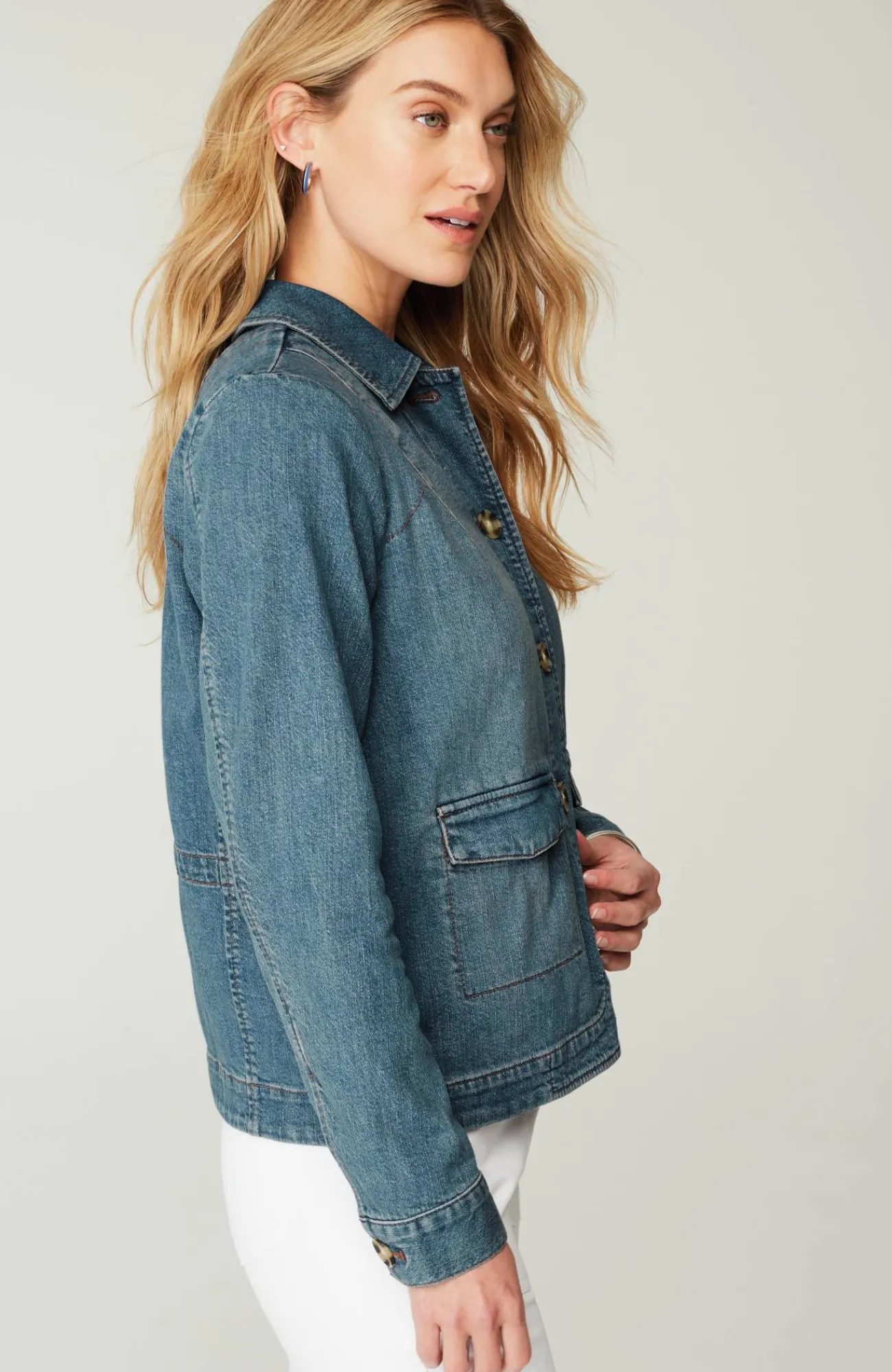 J.Jill Curved-Hem Denim Jacket Outlet