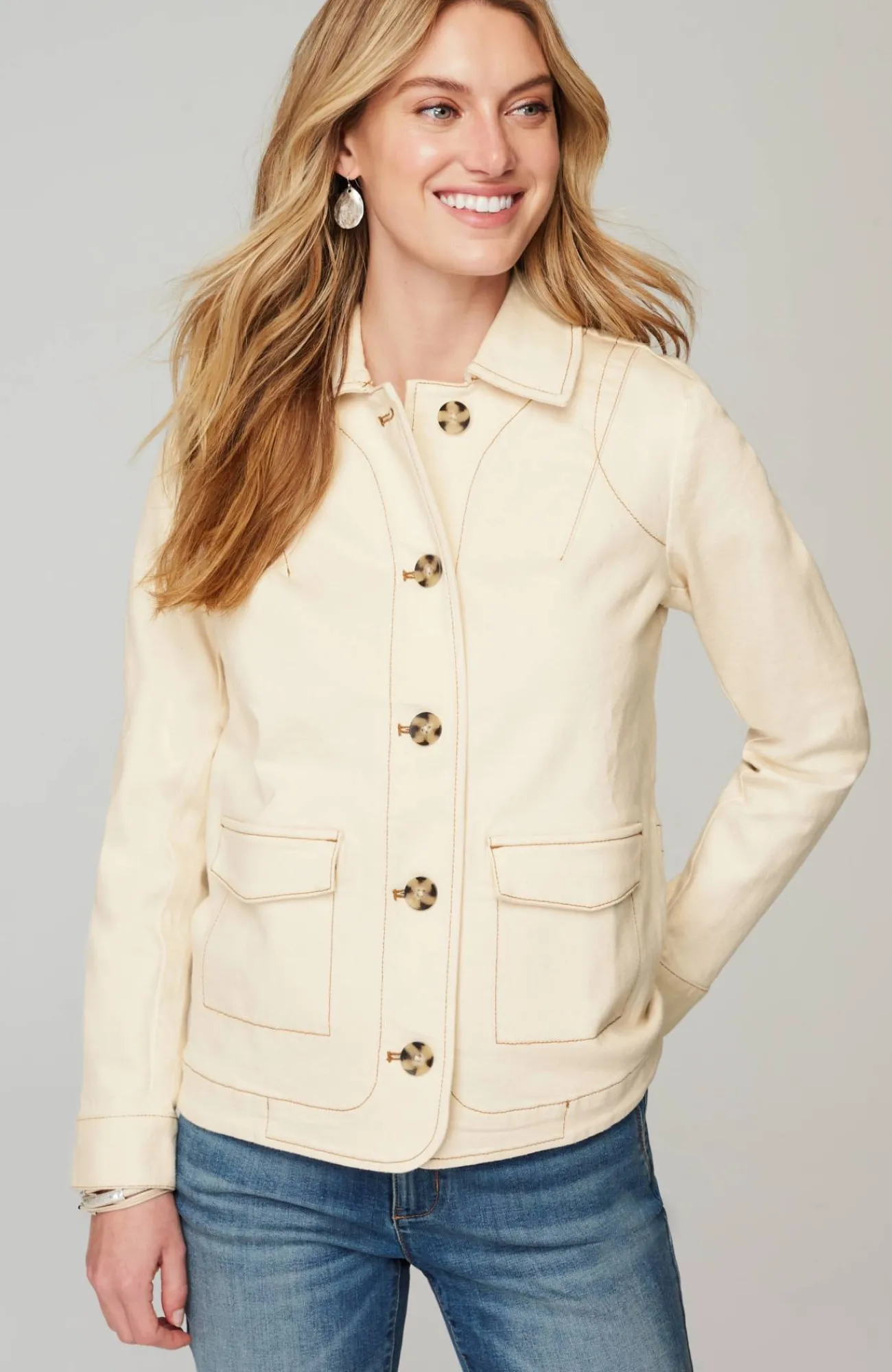 J.Jill Curved-Hem Denim Jacket Outlet