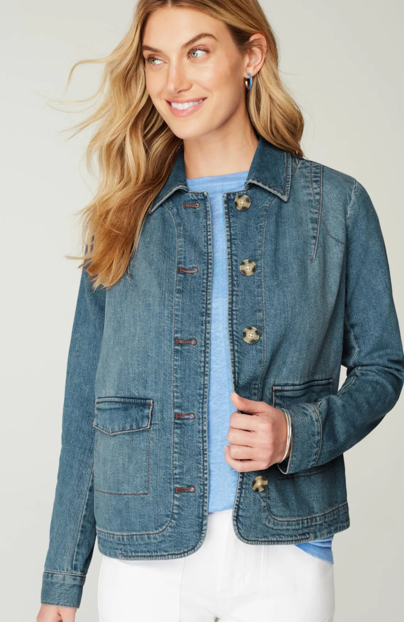 J.Jill Curved-Hem Denim Jacket Outlet