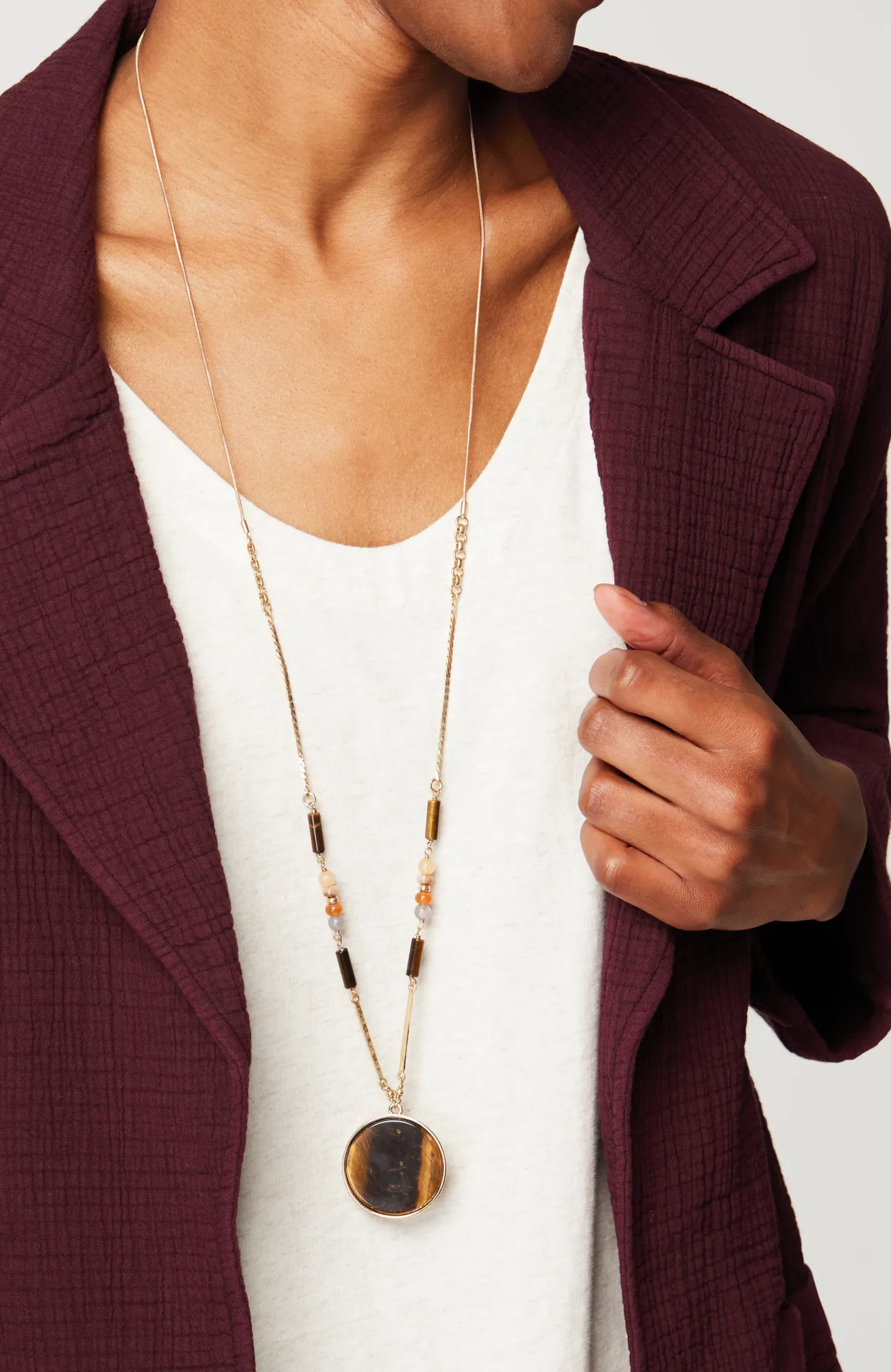 J.Jill Dare-To-Explore Tiger's-Eye Pendant Neutral Multi Sale