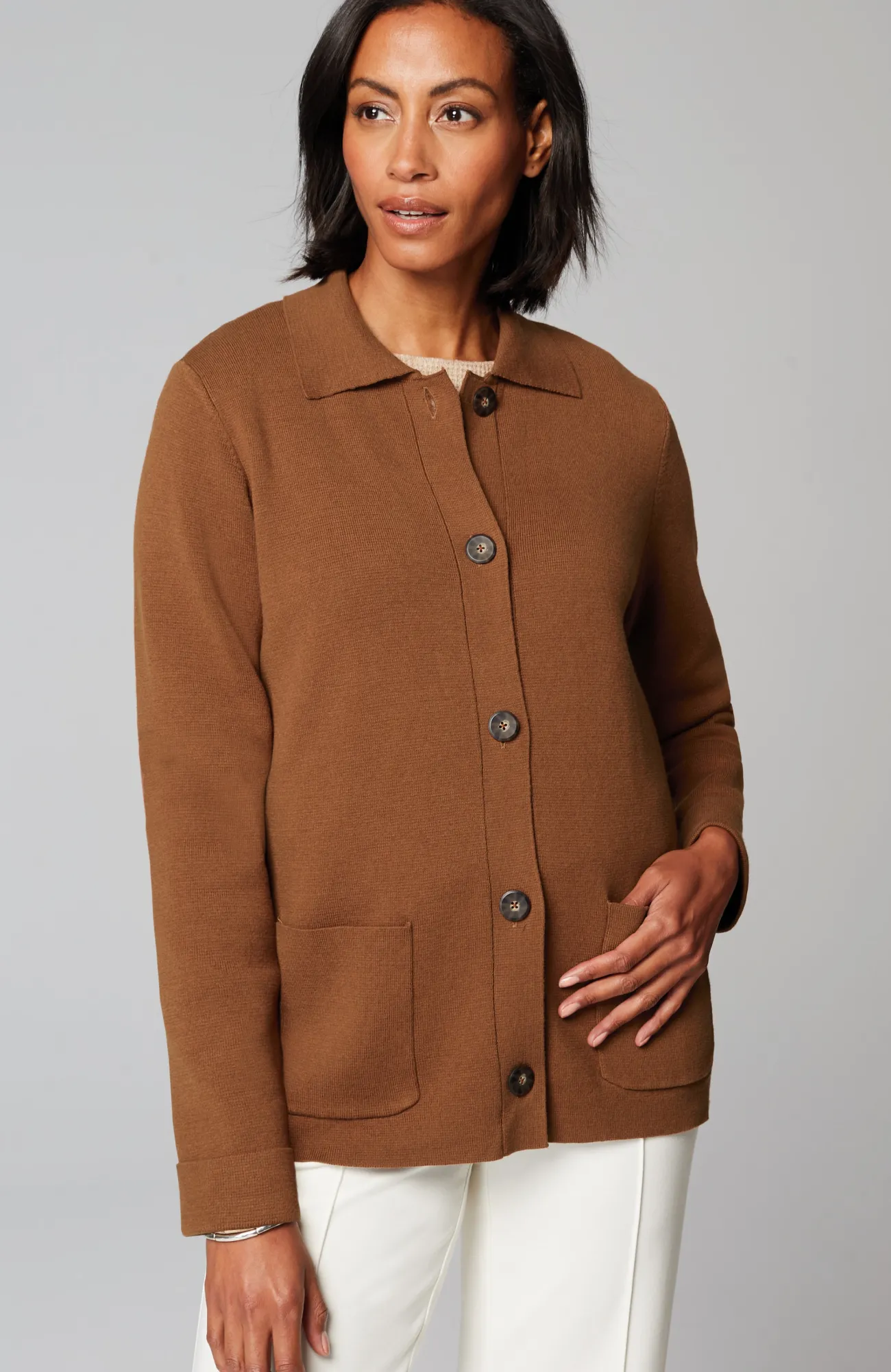 J.Jill Double-Knit Sweater-Jacket Nutmeg Flash Sale