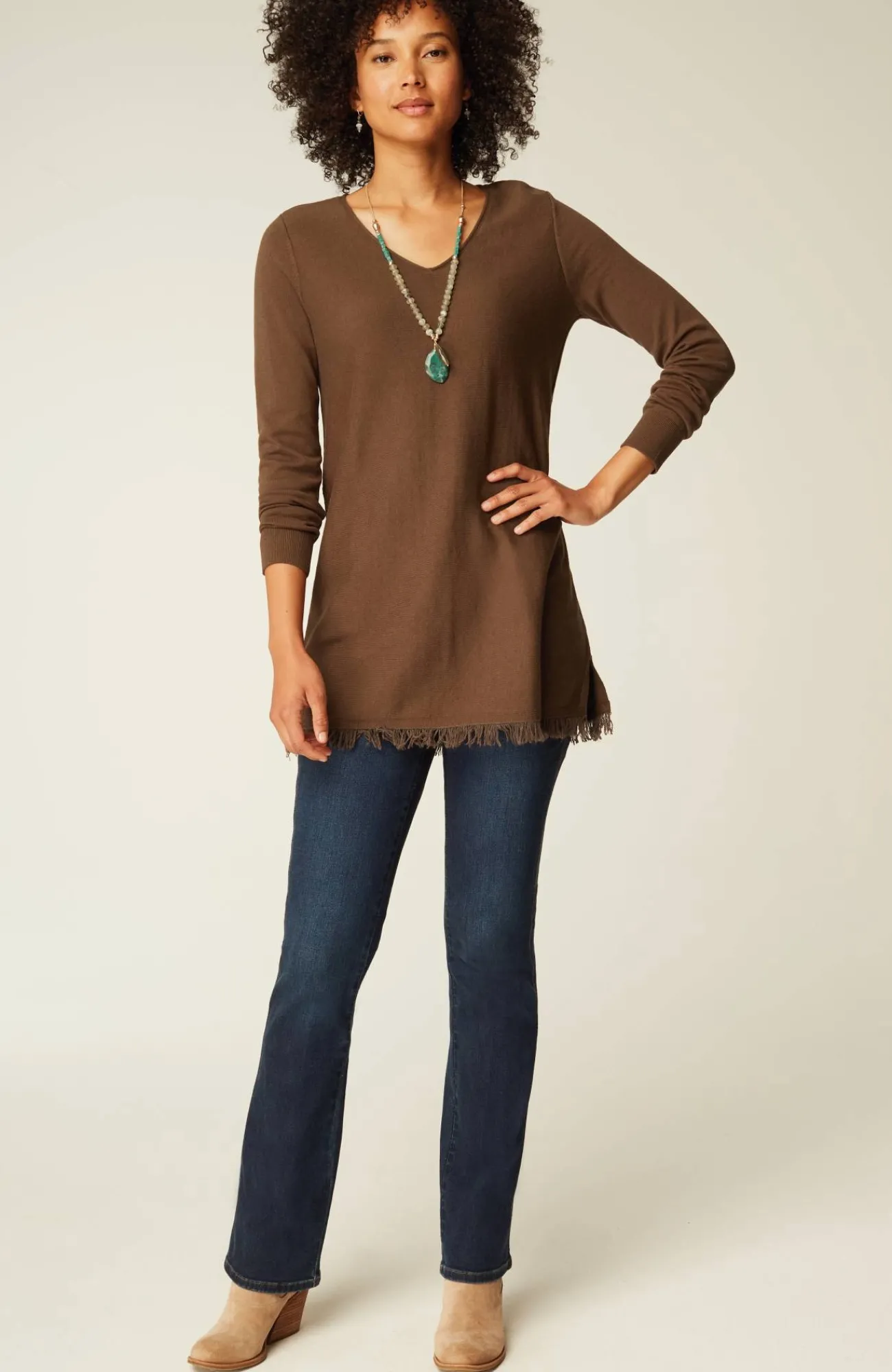 J.Jill Easy Fringed-Hem V-Neck Tunic Outlet