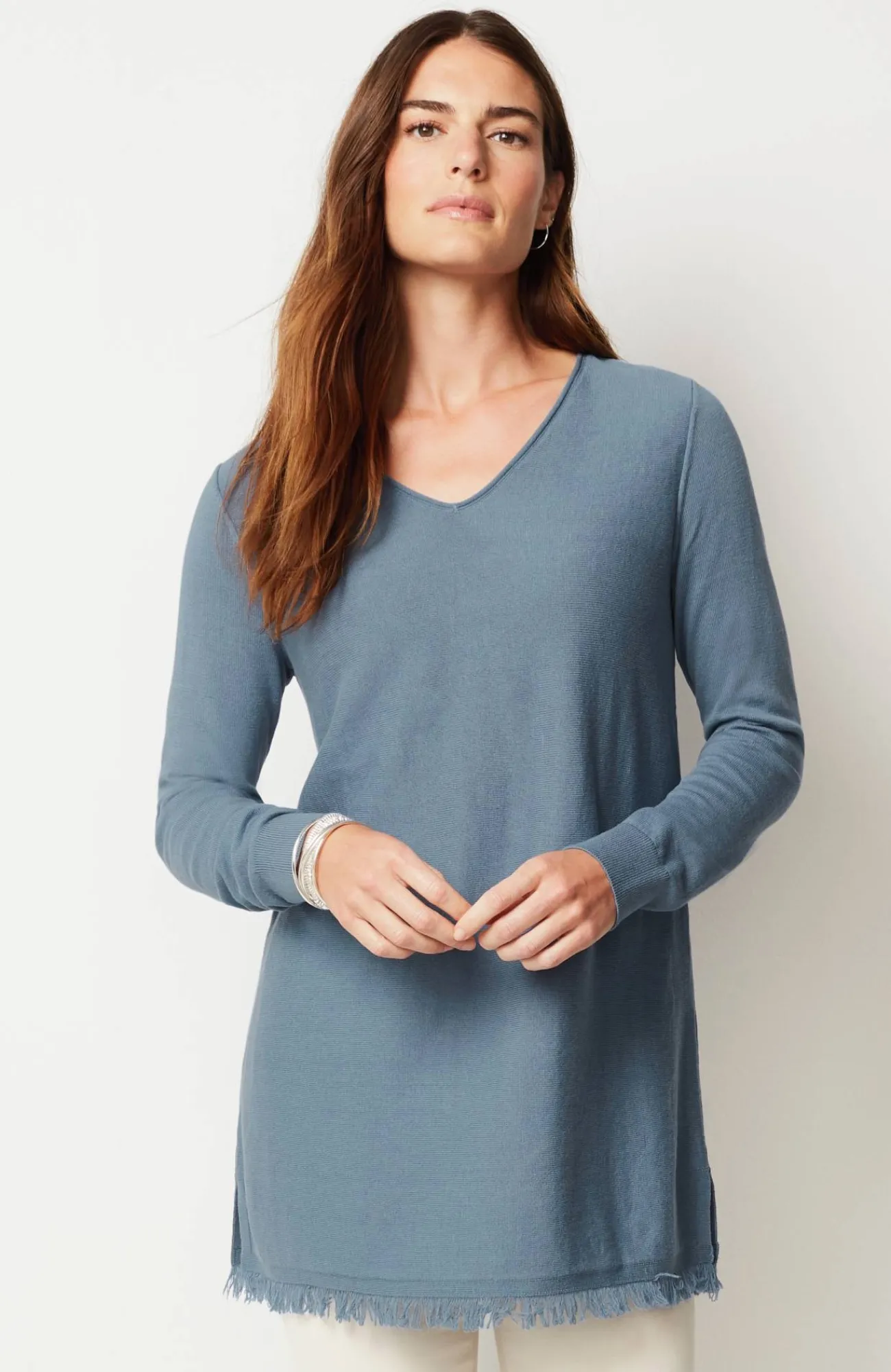J.Jill Easy Fringed-Hem V-Neck Tunic Outlet