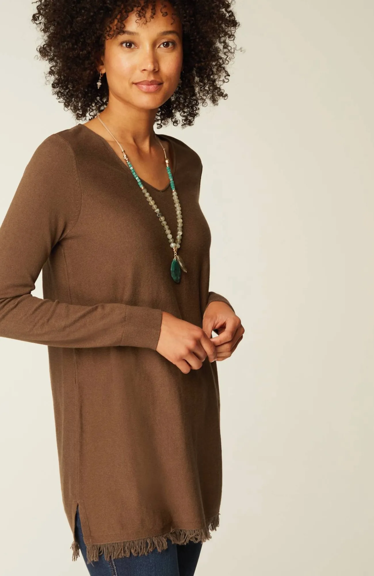 J.Jill Easy Fringed-Hem V-Neck Tunic Outlet