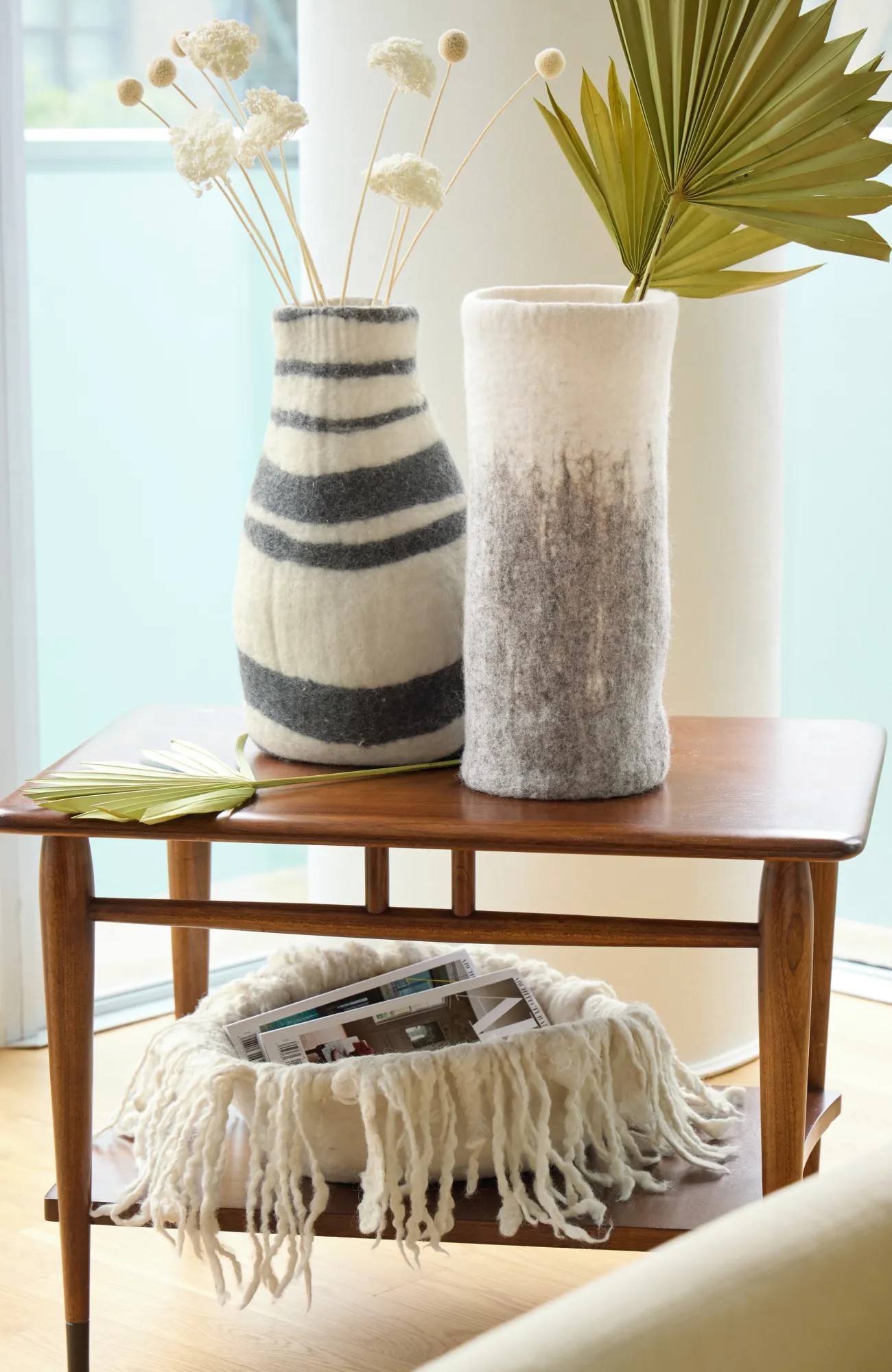 J.Jill Elements Striped Felt Vase Grey/cream Flash Sale
