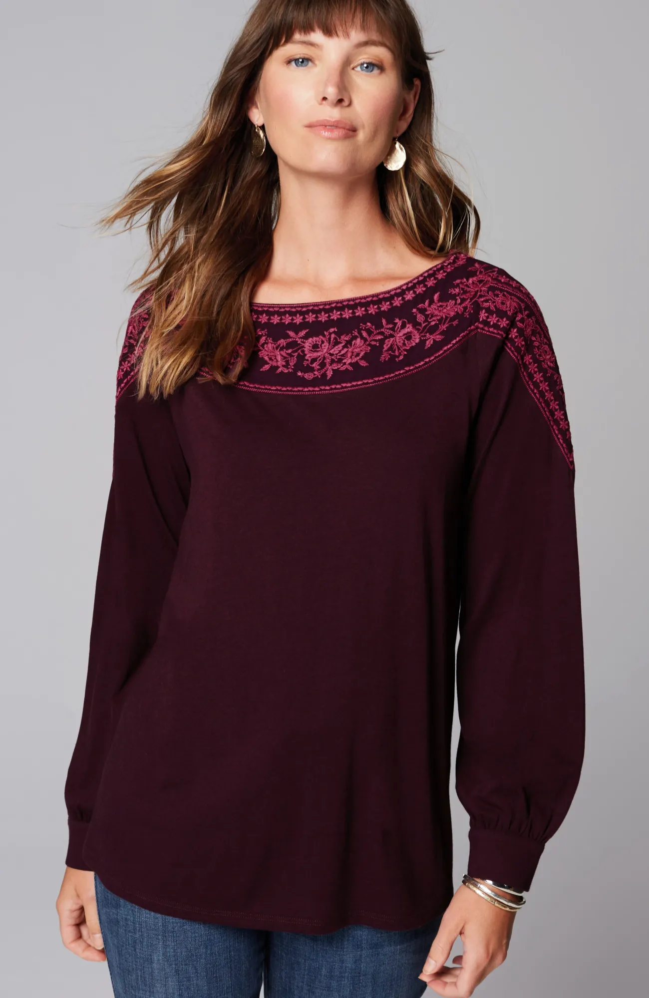 J.Jill Embroidered Mixed-Media Top Online