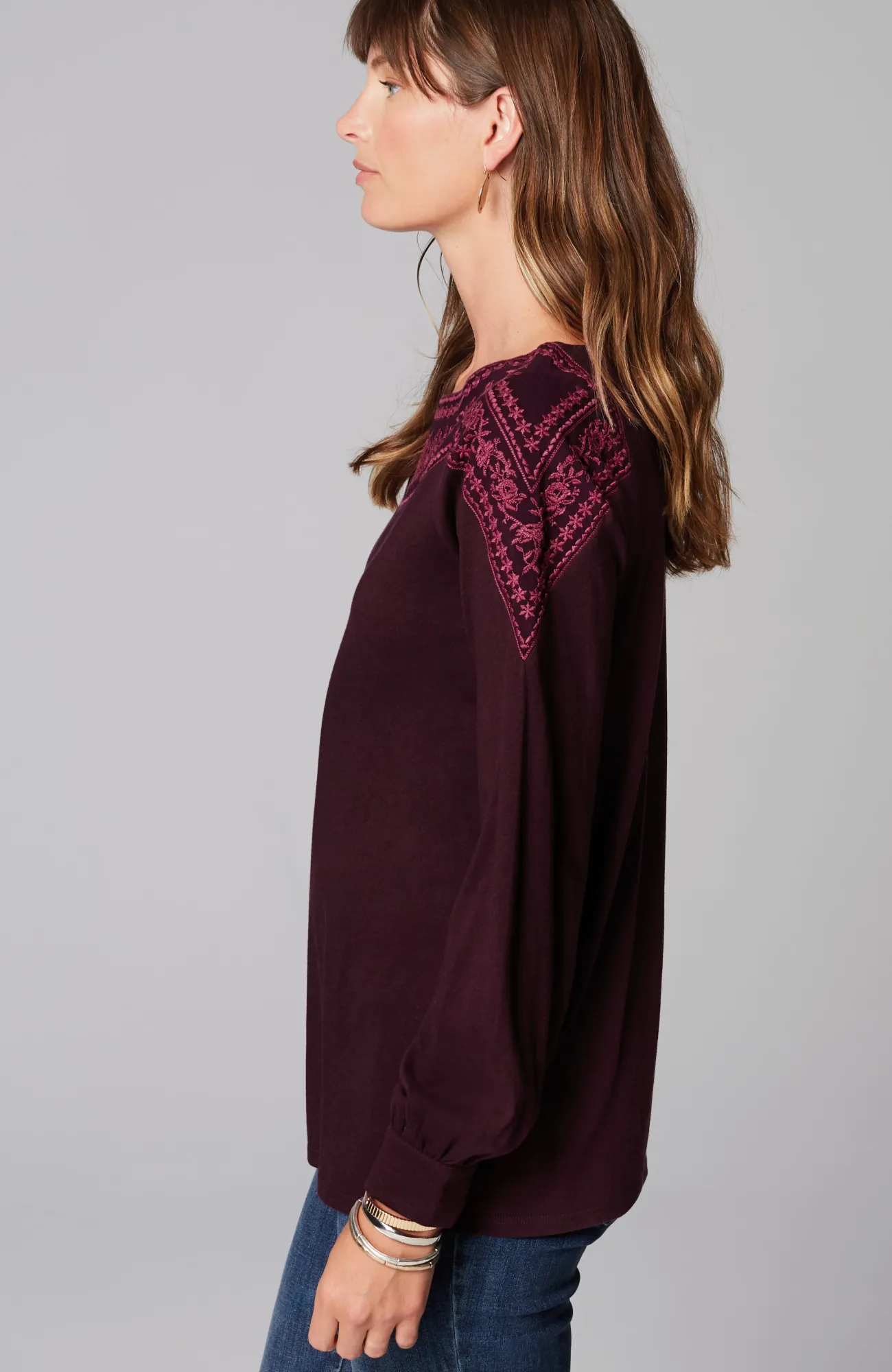 J.Jill Embroidered Mixed-Media Top Online