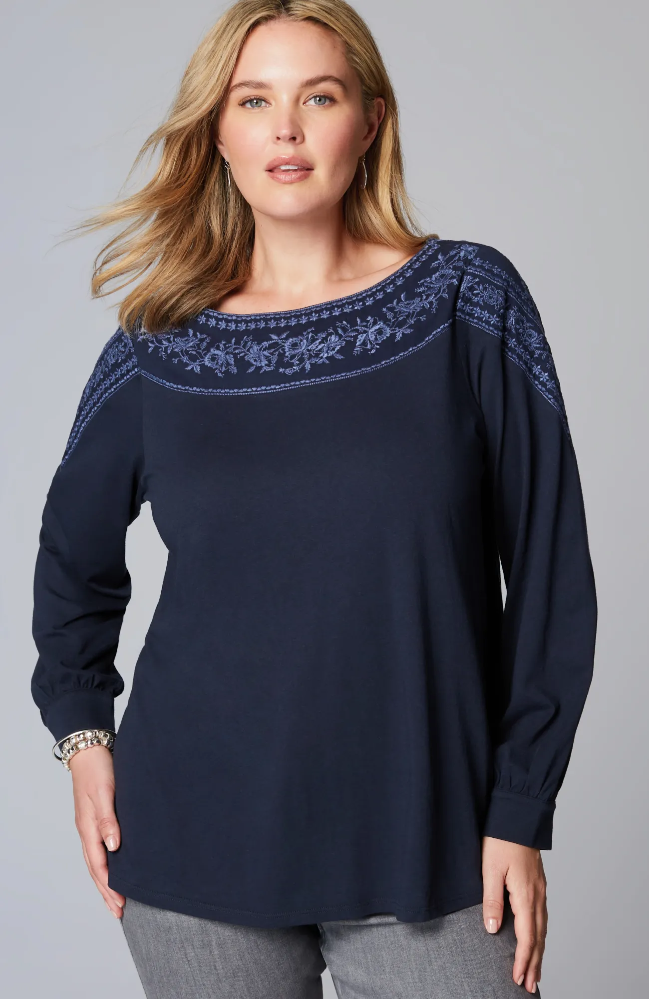 J.Jill Embroidered Mixed-Media Top Online