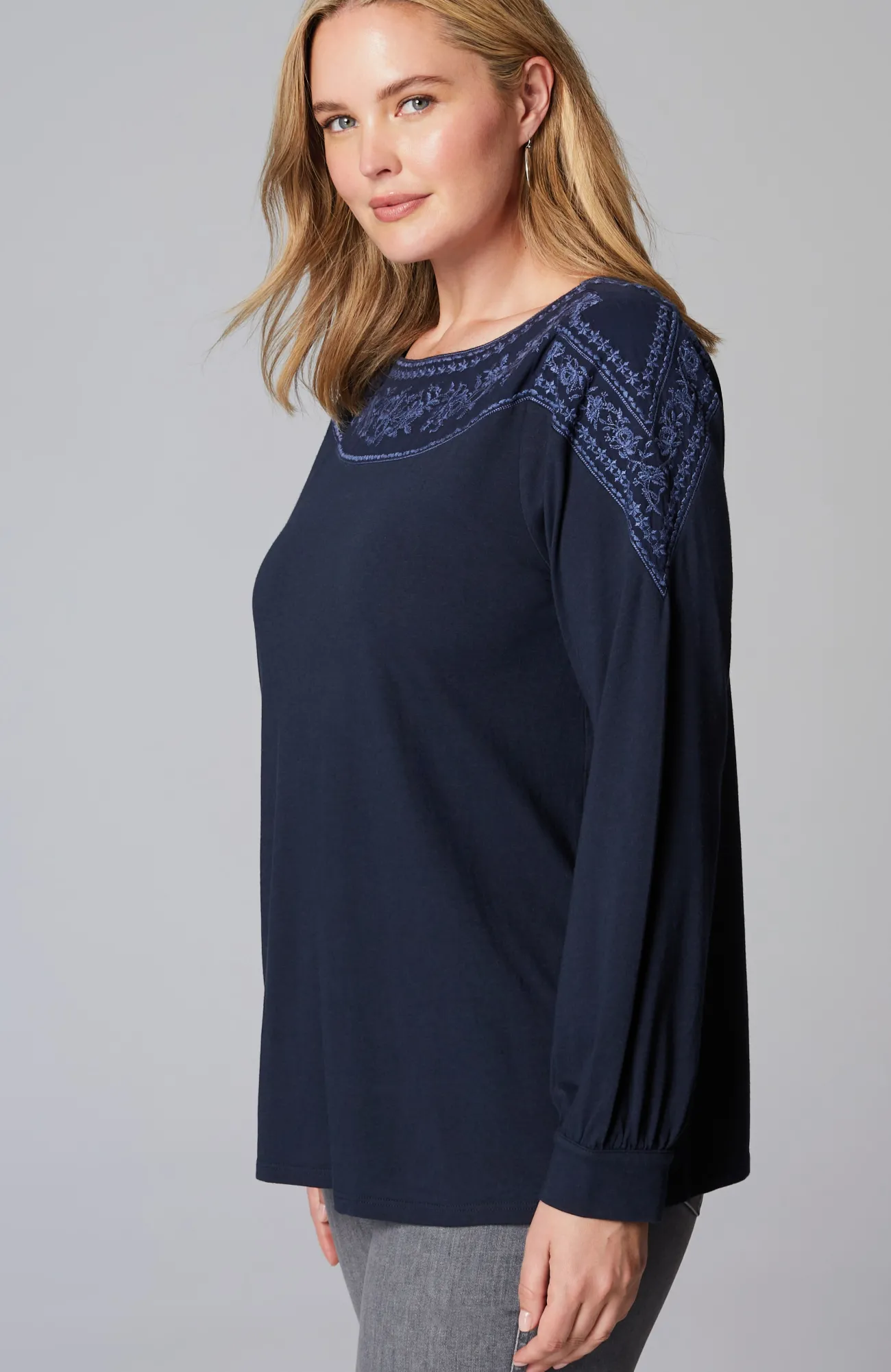 J.Jill Embroidered Mixed-Media Top Online
