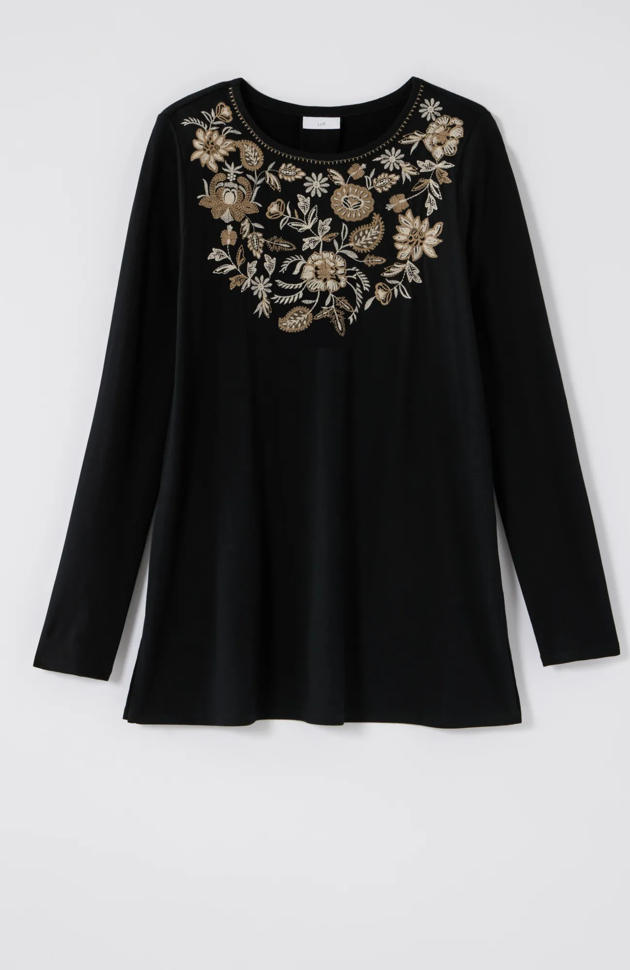 J.Jill Embroidered Pleat-Back Tunic Black Multi Discount