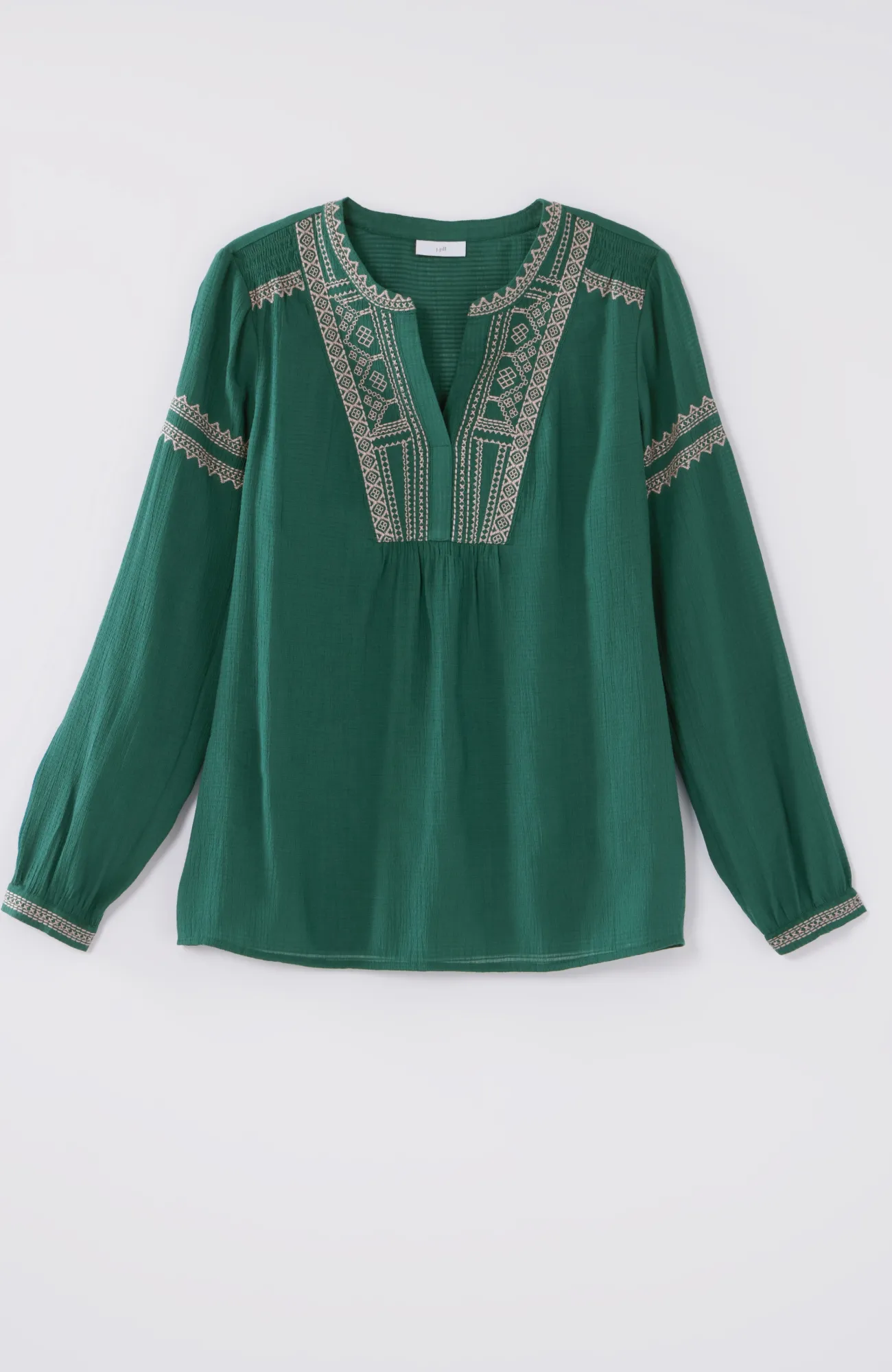 J.Jill Embroidered Pullover Textured Top North Sea Multi Hot