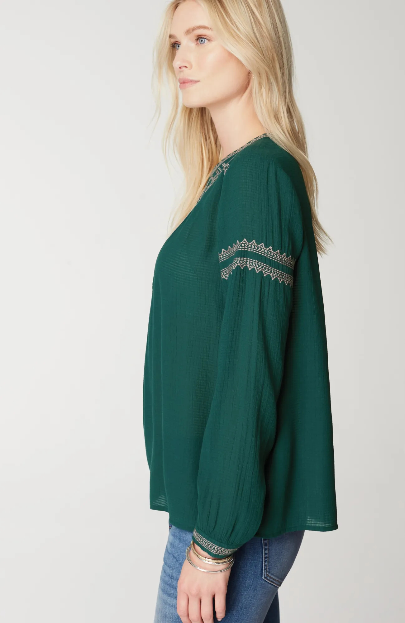 J.Jill Embroidered Pullover Textured Top North Sea Multi Hot