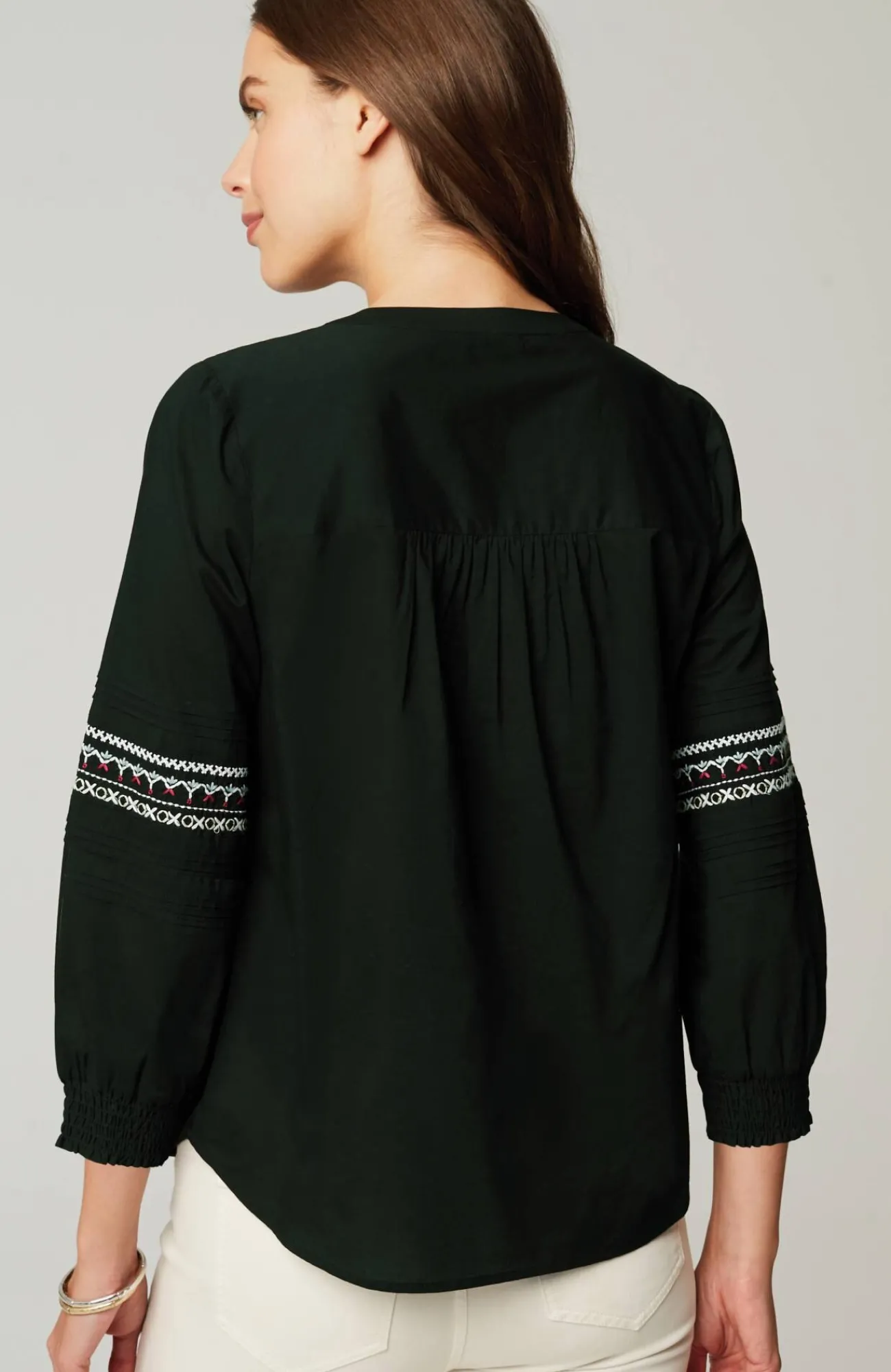 J.Jill Embroidered Smocked-Sleeve Top Black Multi Best Sale