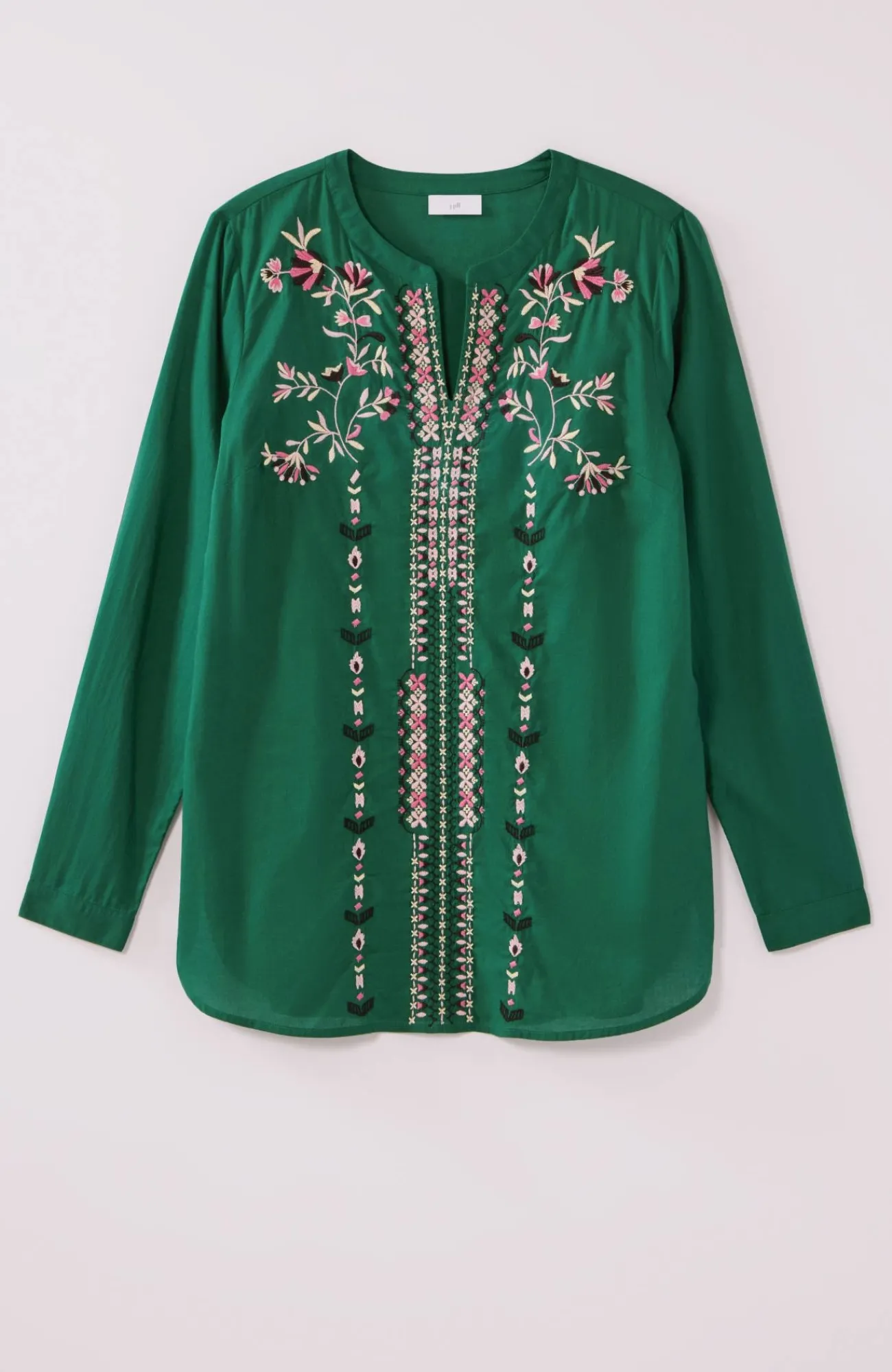 J.Jill Embroidered Split-Neck Tunic Green Meadow Multi Fashion